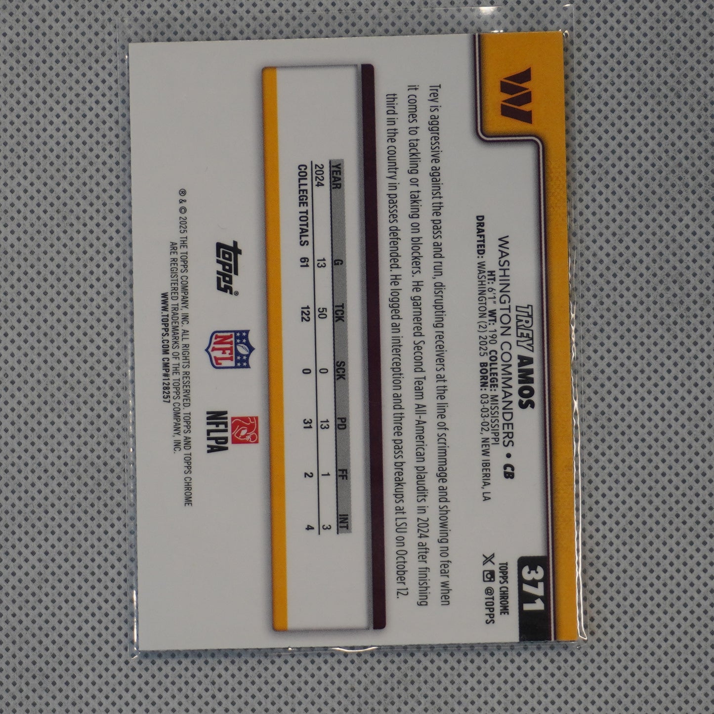 2025 Topps Chrome #371 Trey Amos Washington Commanders RC