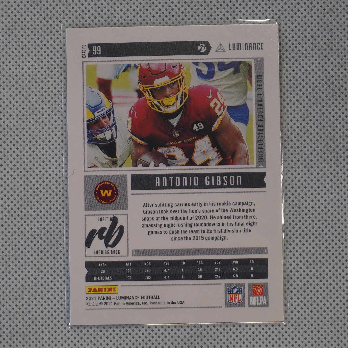 2021 Panini Luminance #99 Antonio Gibson Washington Football Team