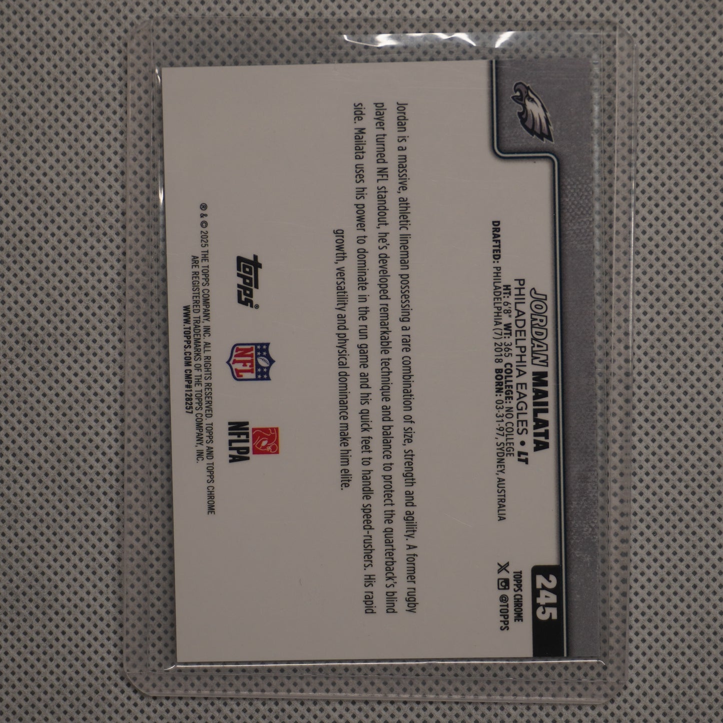 2025 Topps Chrome #245 Jordan Mailata Gold Geometric Refractor #/50 Philadelphia Eagles SN