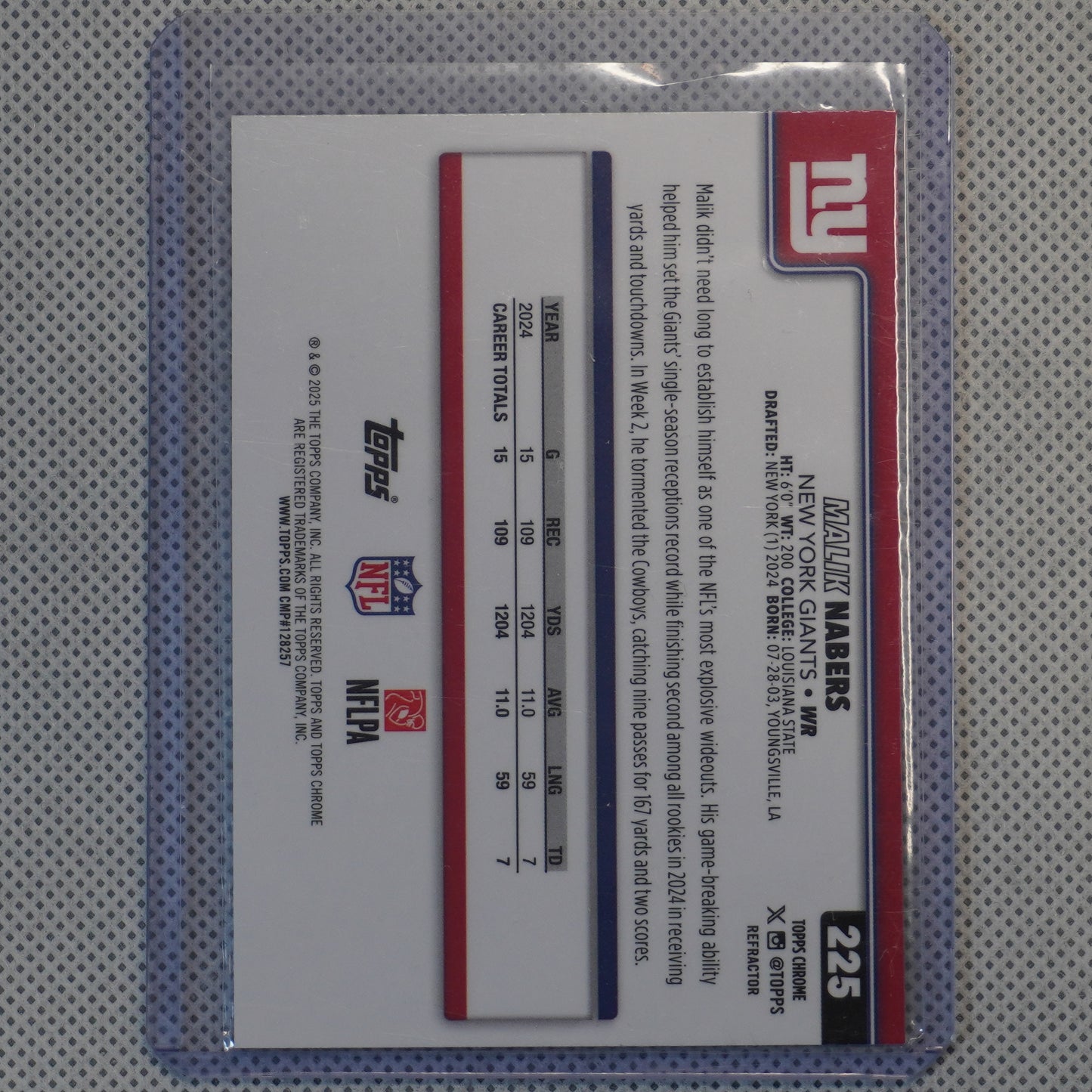 2025 Finest #91 Malik Nabers Refractor New York Giants