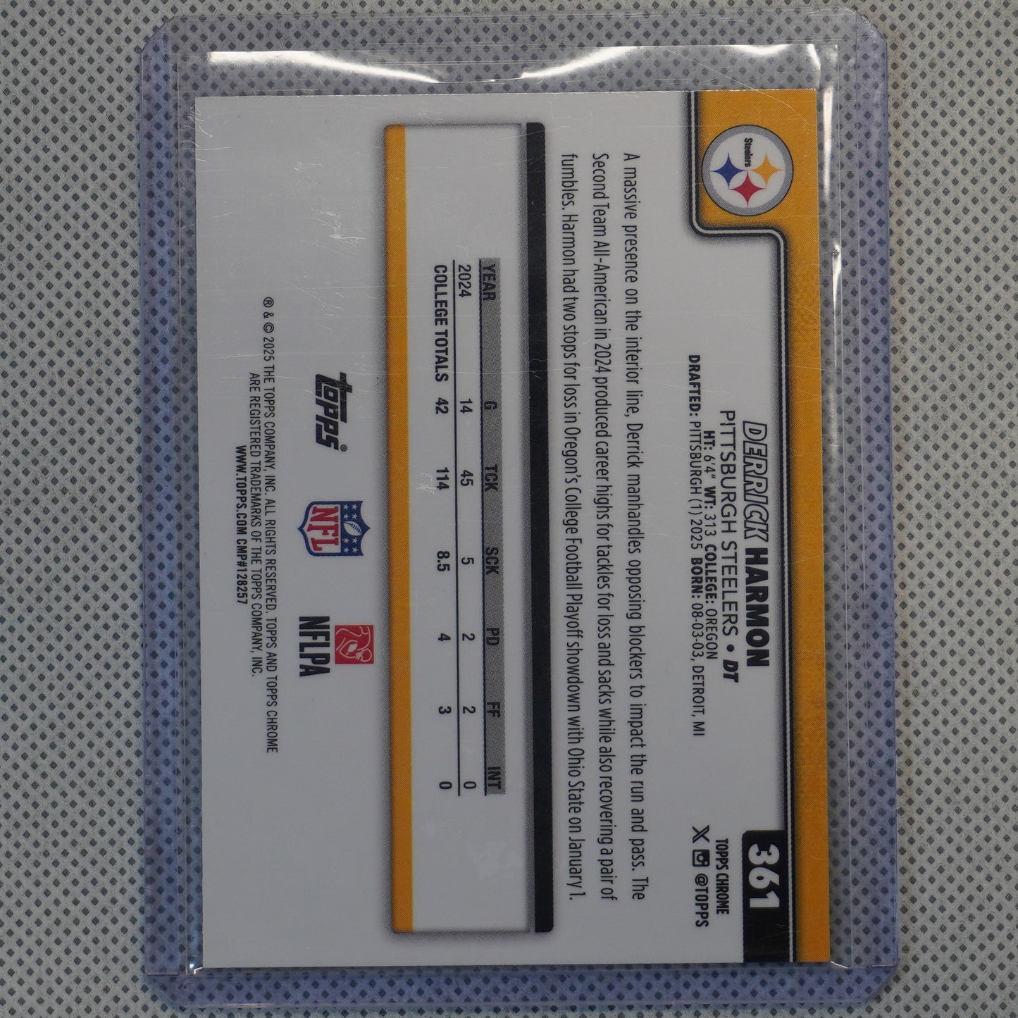 2025 Topps Chrome #361 Derrick Harmon Neon Pulse Refractor Pittsburgh Steelers RC