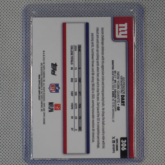 2025 Topps Chrome #306 Jaxson Dart New York Giants RC
