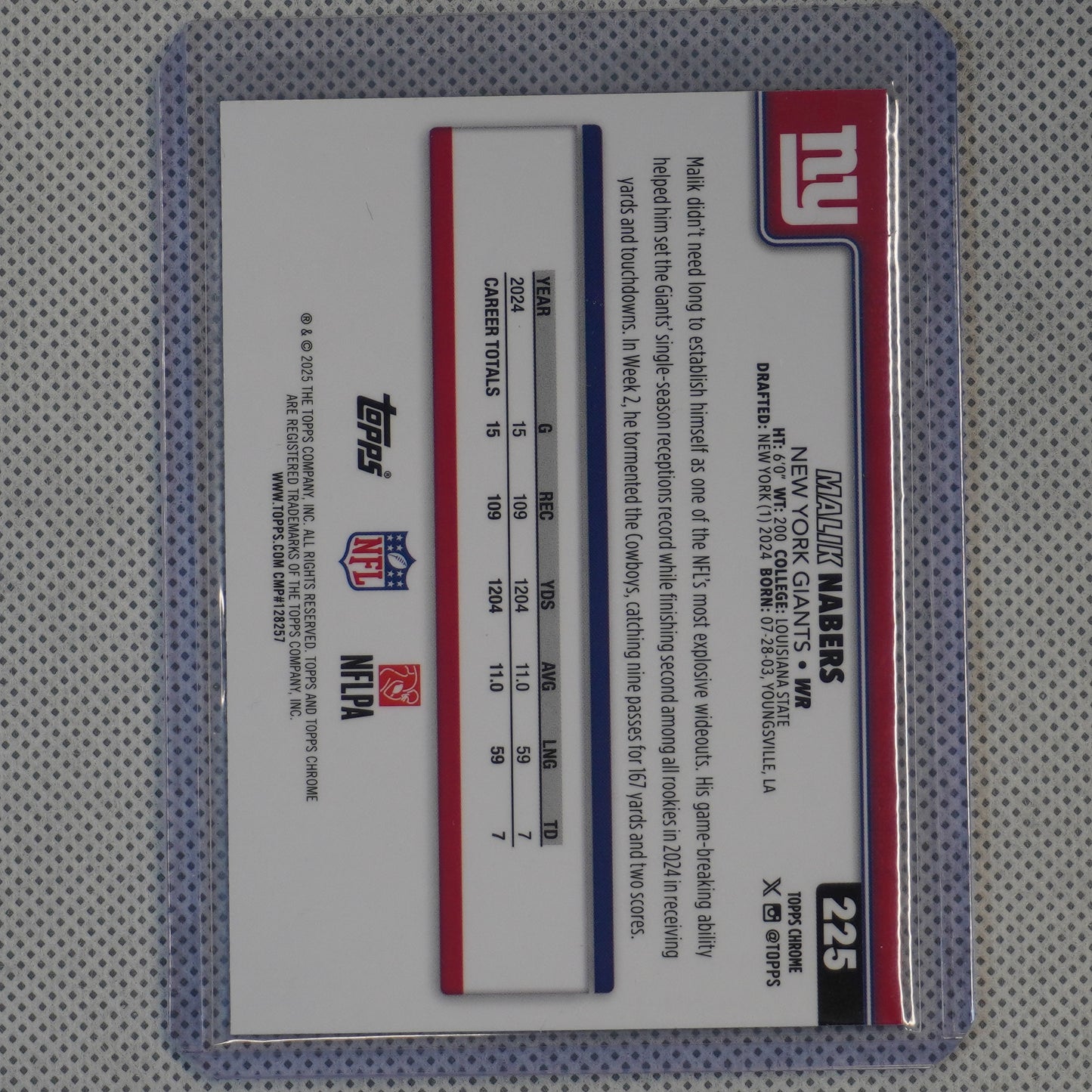2025 Topps Chrome #225 Malik Nabers Neon Pulse Refractor New York Giants
