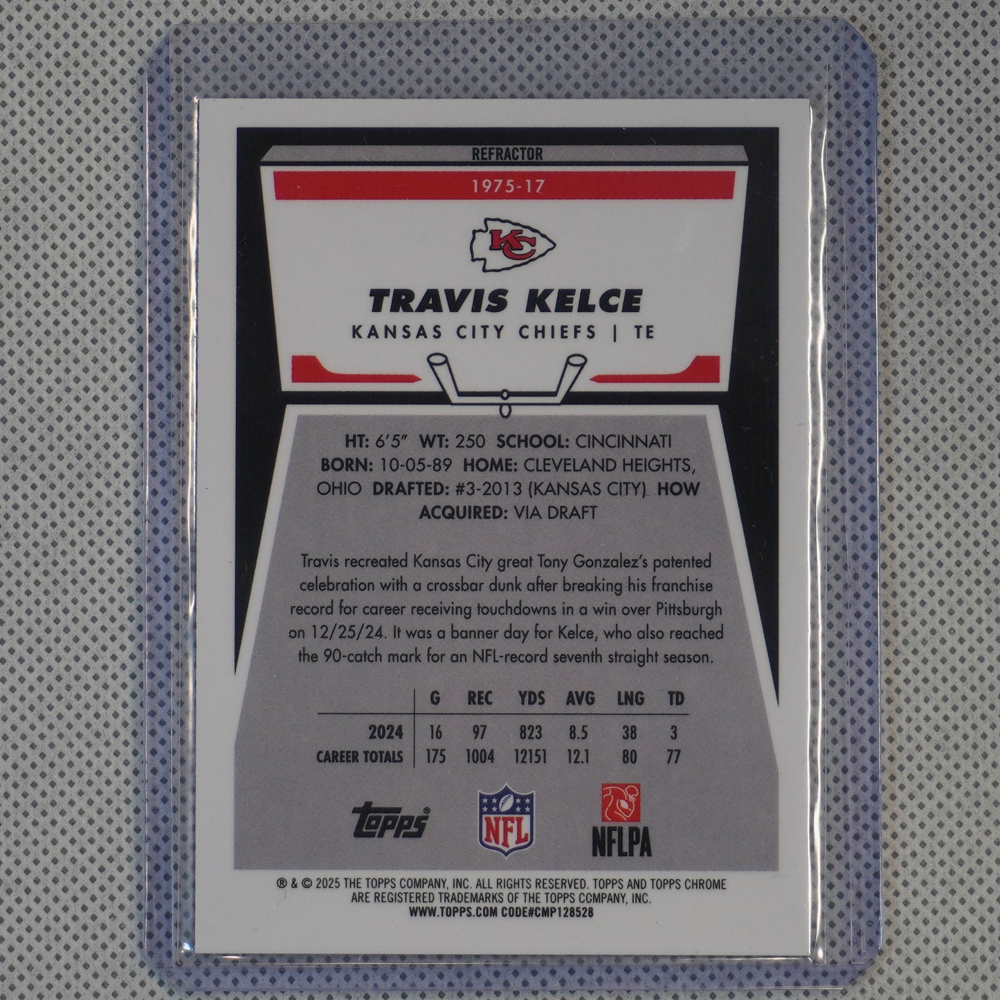 2025 Topps Chrome #1975-17 Travis Kelce 1975 Topps Refractor Kansas City Chiefs