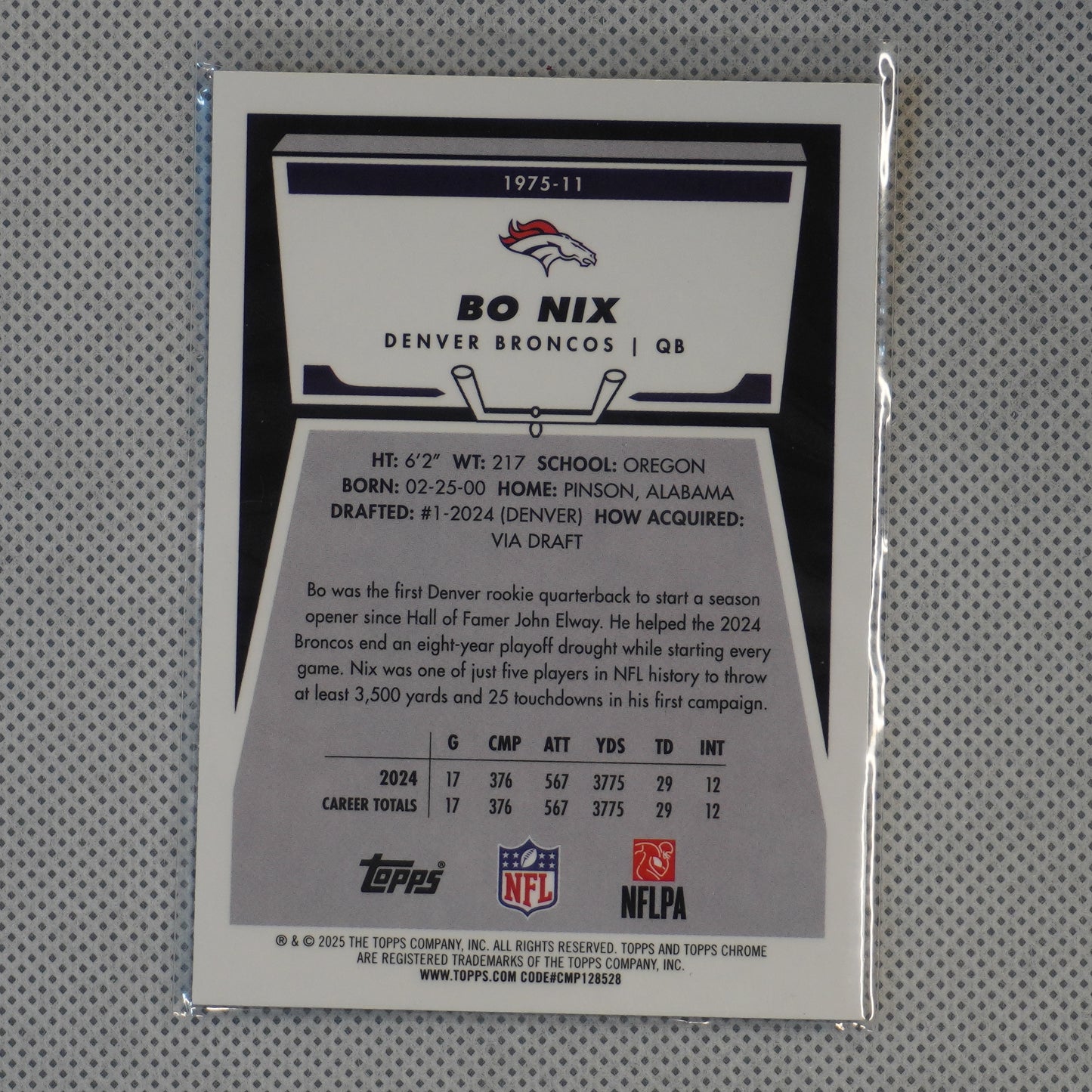 2025 Topps Chrome #1975-11 Bo Nix 1975 Topps Denver Broncos