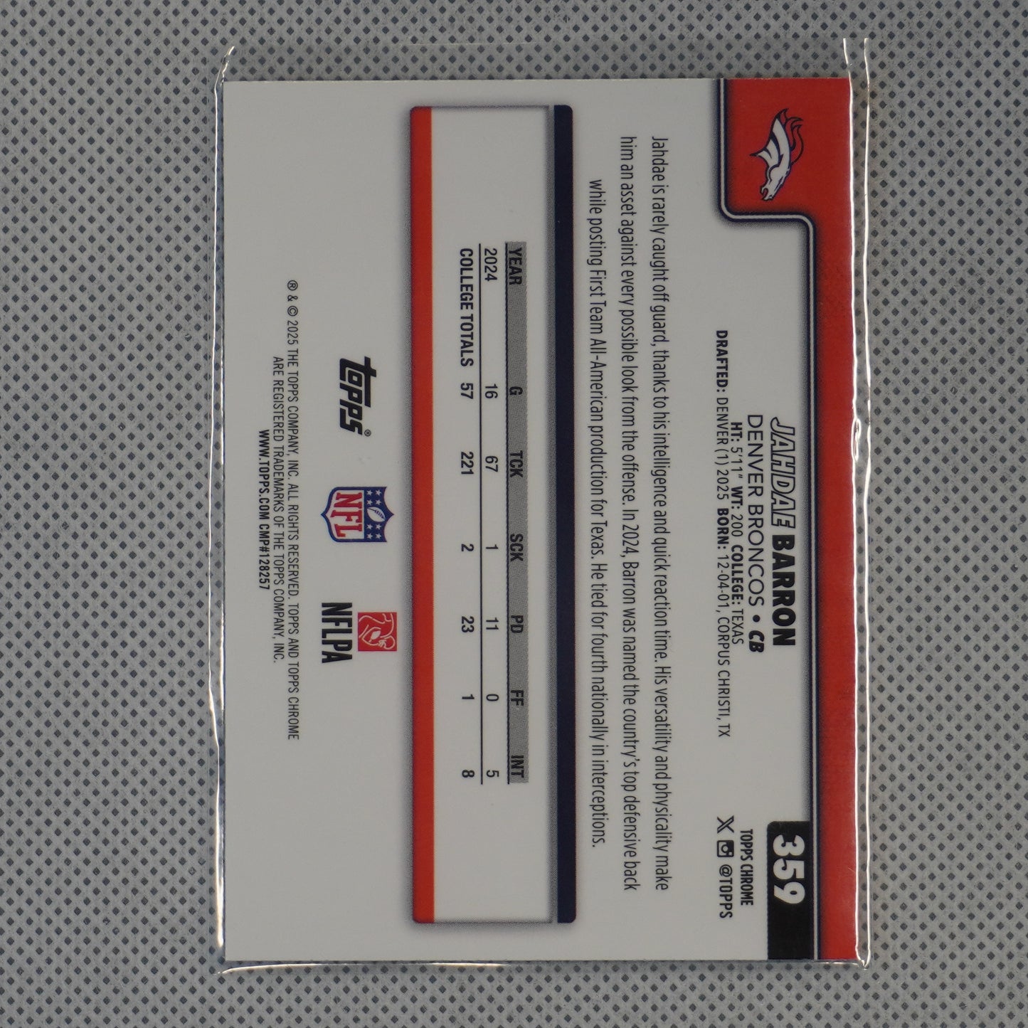 2025 Topps Chrome #359 Jahdae Barron Denver Broncos RC