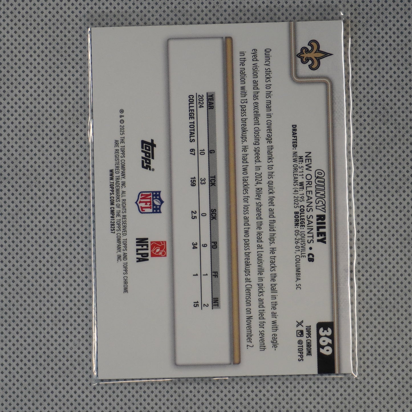 2025 Topps Chrome #369 Quincy Riley New Orleans Saints RC