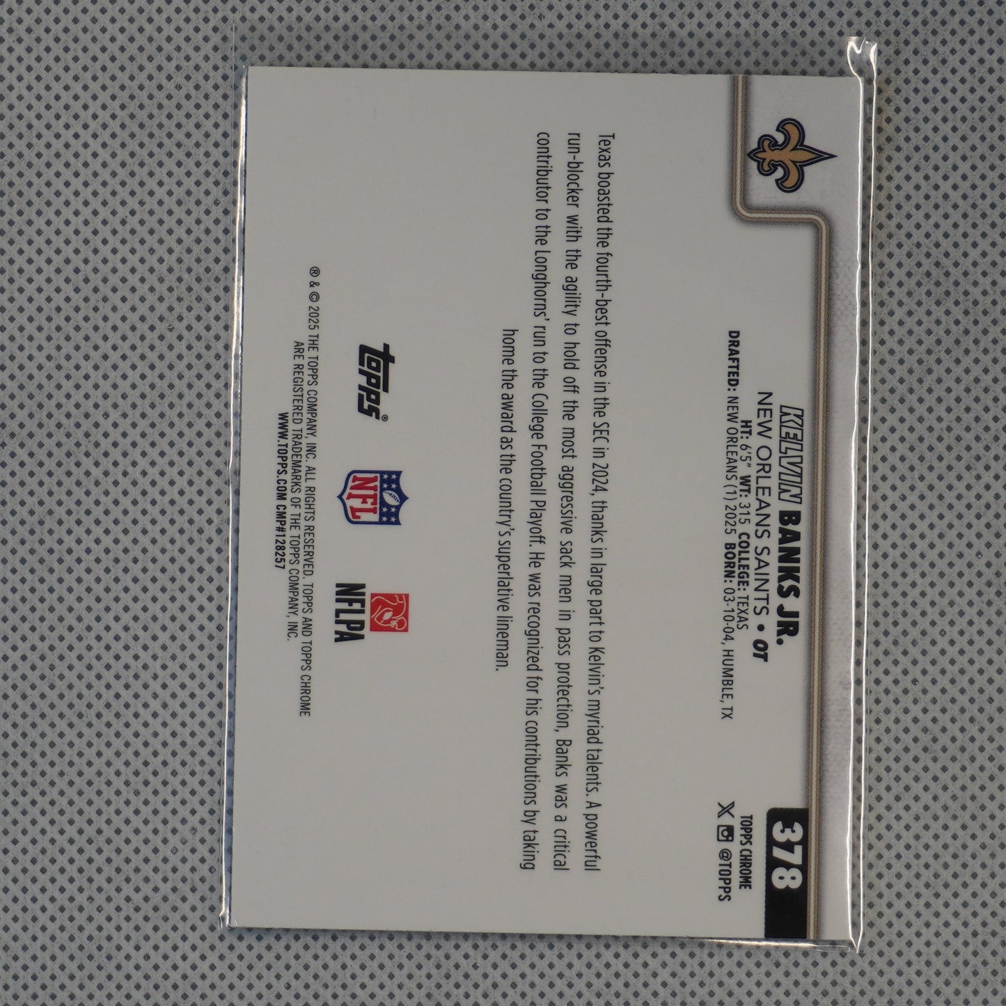 2025 Topps Chrome #378 Kelvin Banks Jr. New Orleans Saints RC
