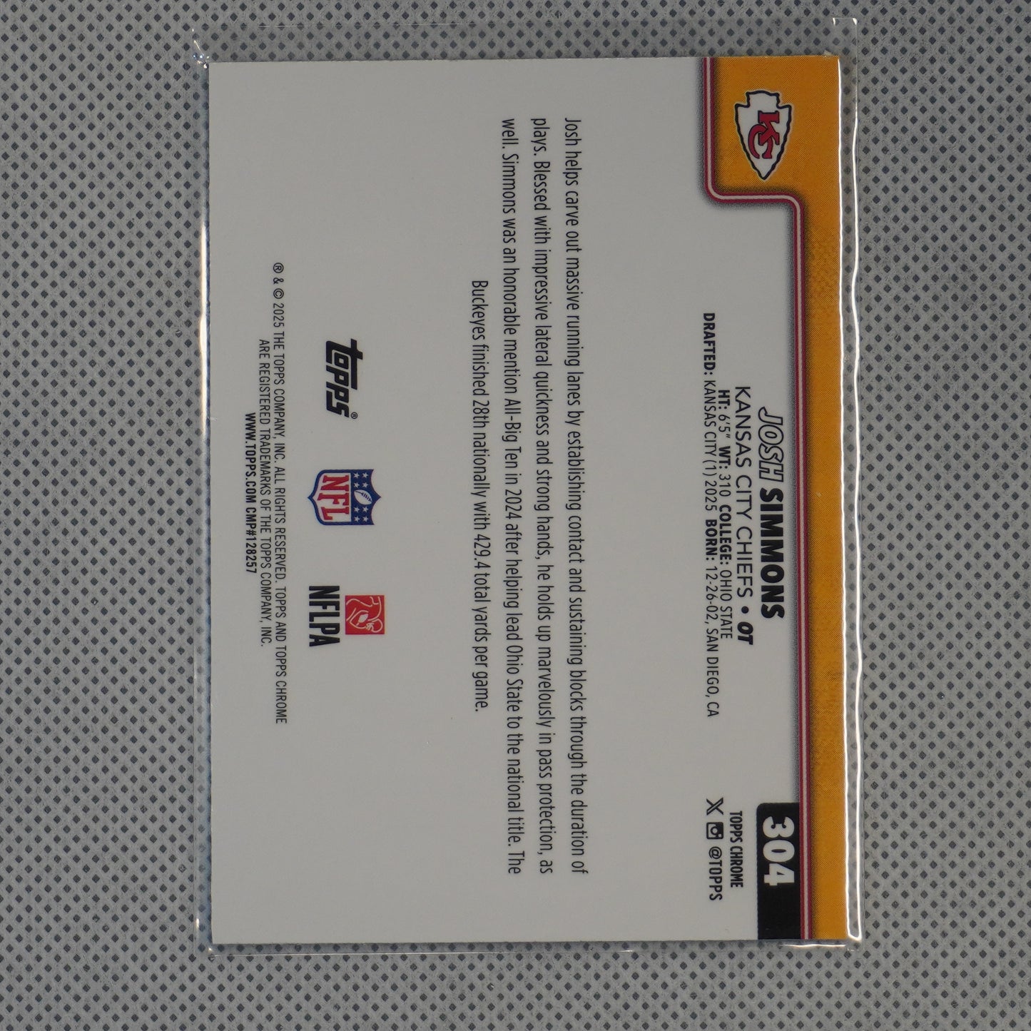2025 Topps Chrome #304 Josh Simmons Kansas City Chiefs RC