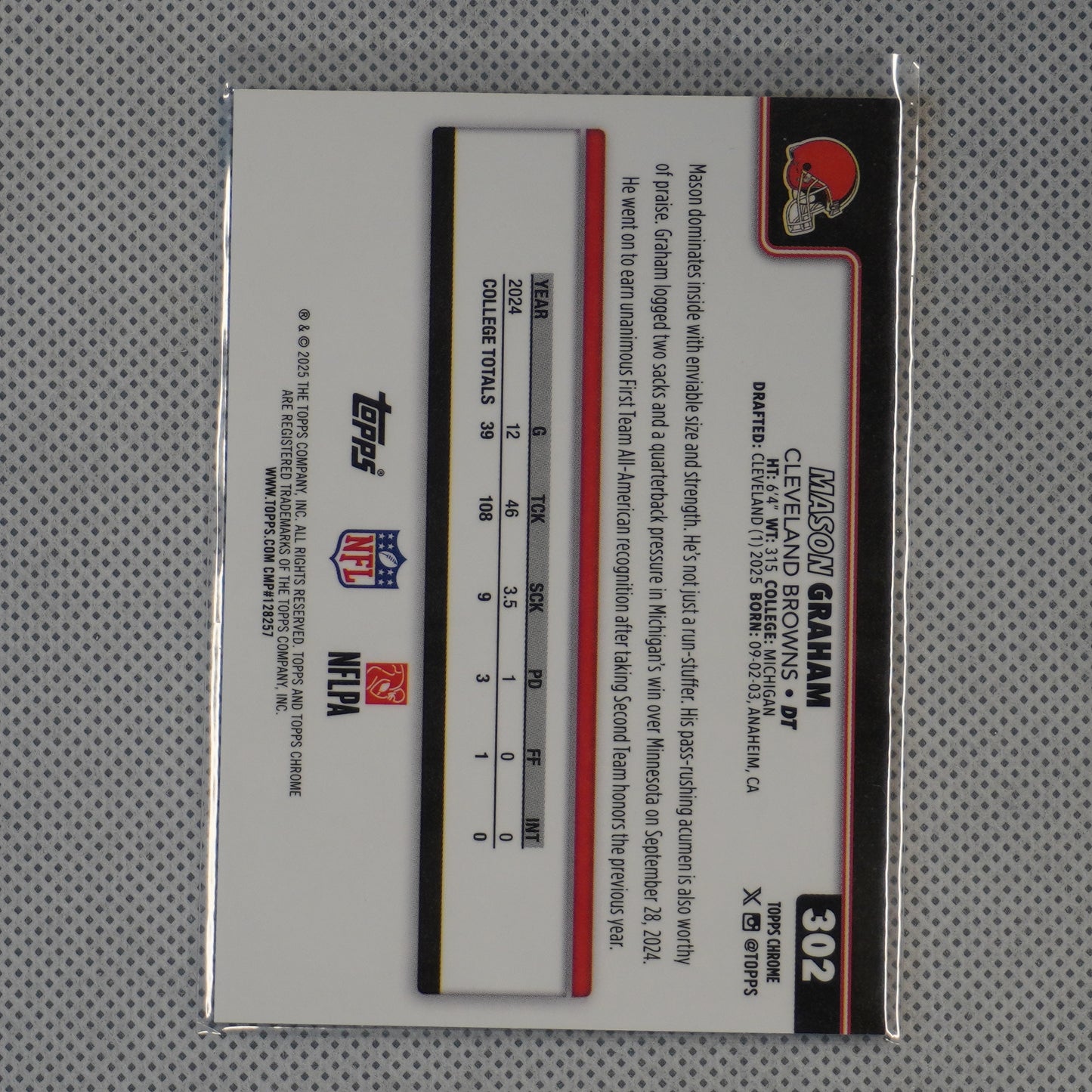 2025 Topps Chrome #302 Mason Graham Cleveland Browns RC