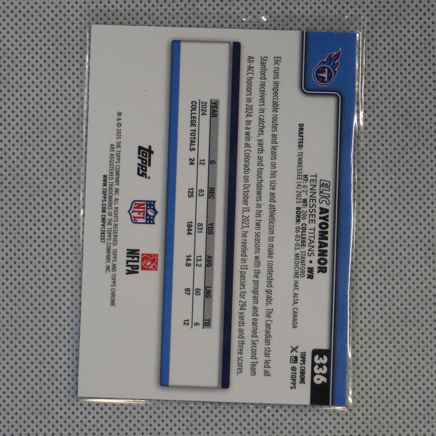 2025 Topps Chrome #336 Elic Ayomanor Tennessee Titans RC