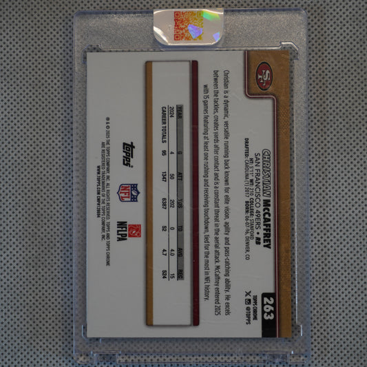 2025 Topps Chrome #263 Christian McCaffrey Gold Etch Refractor /50 San Francisco 49ers SN