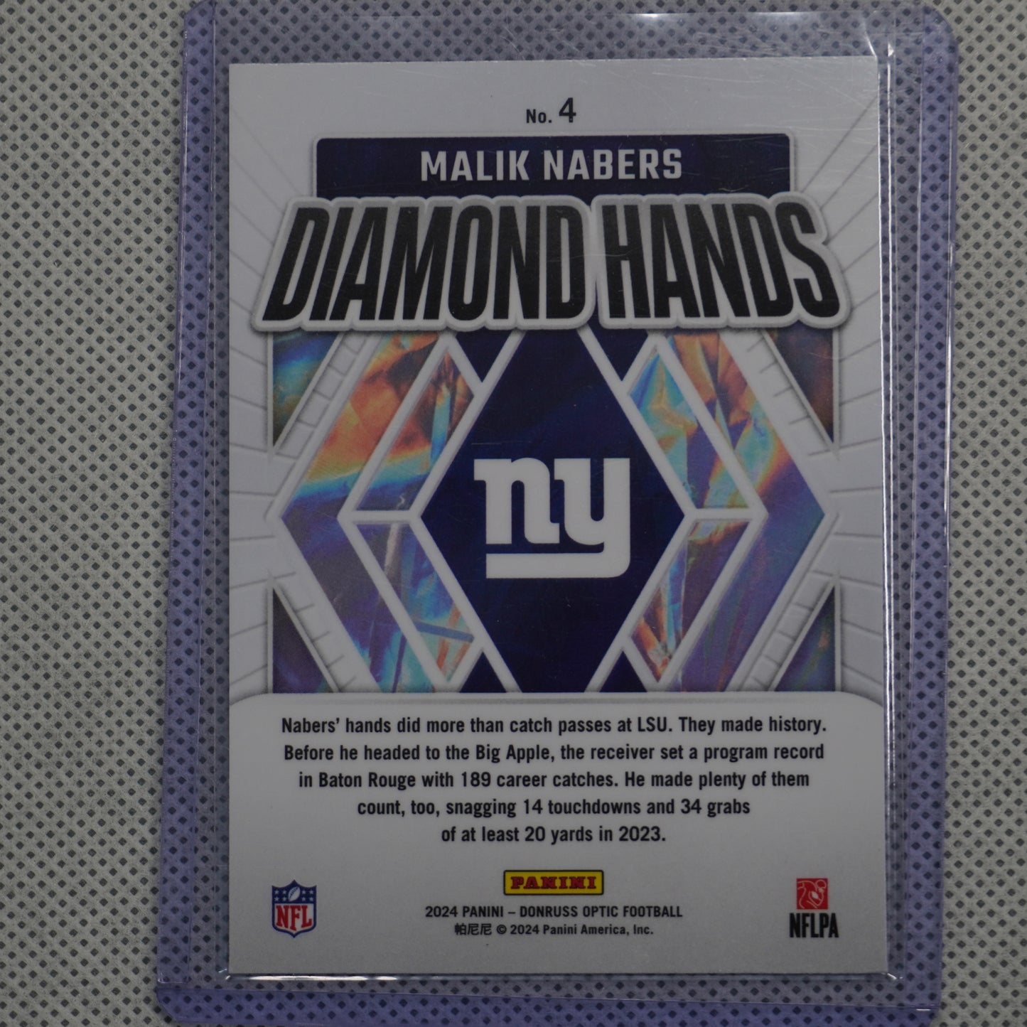 2024 Donruss Optic #4 Malik Nabers Diamond Hands New York Giants