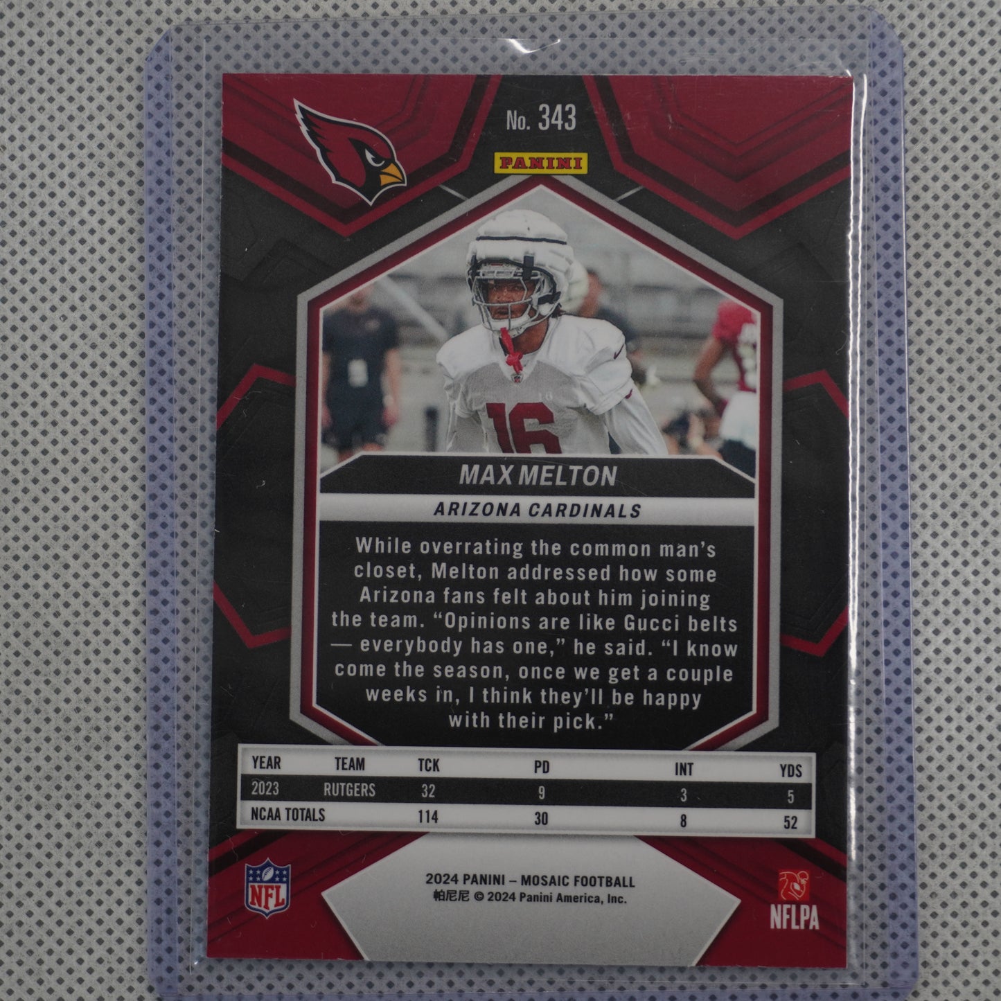 2024 Panini Mosaic #343 Max Melton Arizona Cardinals RC