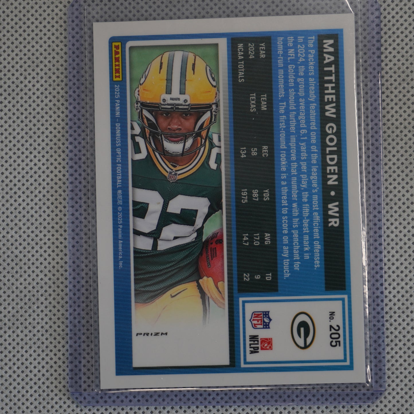 2025 Donruss Optic #205 Matthew Golden Blue Hyper Green Bay Packers RC