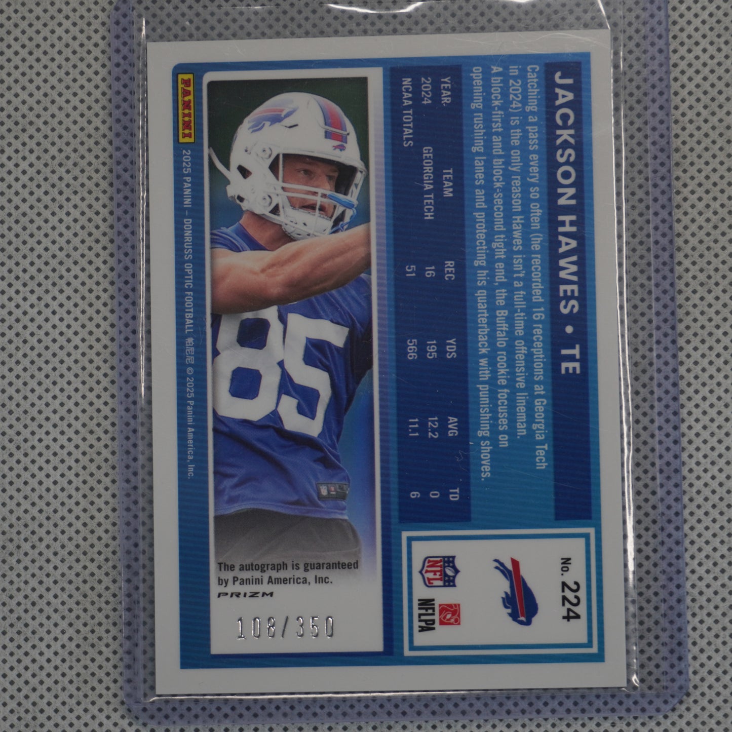 2025 Donruss Optic #224 Jackson Hawes Rated Rookies Autographs #/350 Buffalo Bills SN,RC,AU