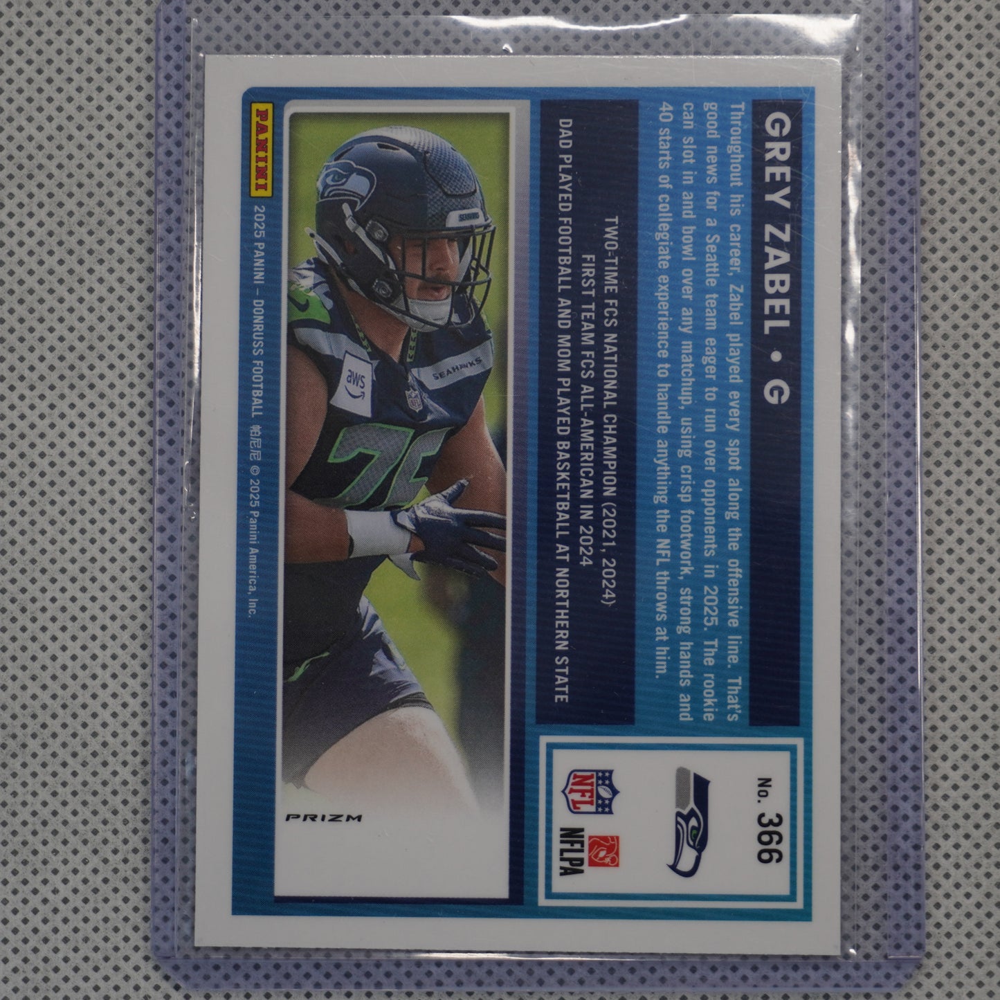 2025 Donruss #366 Grey Zabel Optic Rated Rookies Preview Red Wave Seattle Seahawks RC