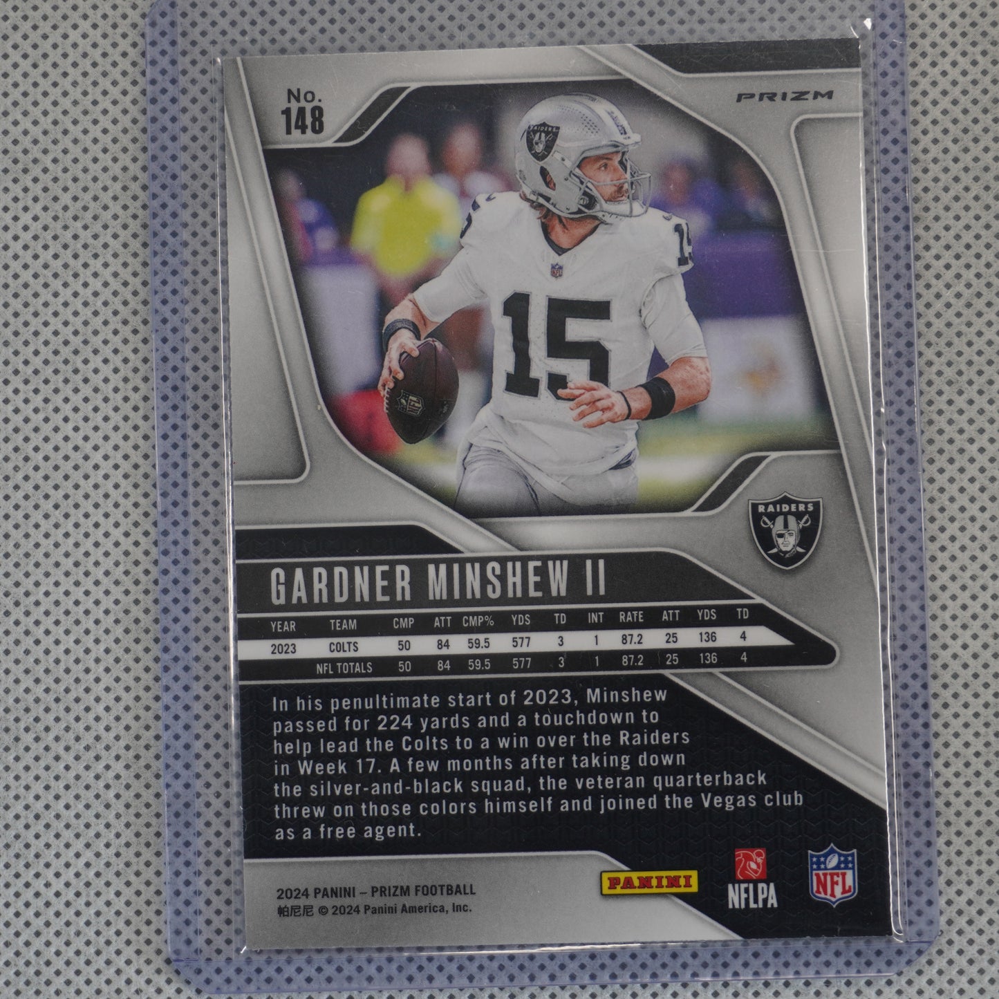 2024 Panini Prizm #148 Gardner Minshew II Lazer Las Vegas Raiders