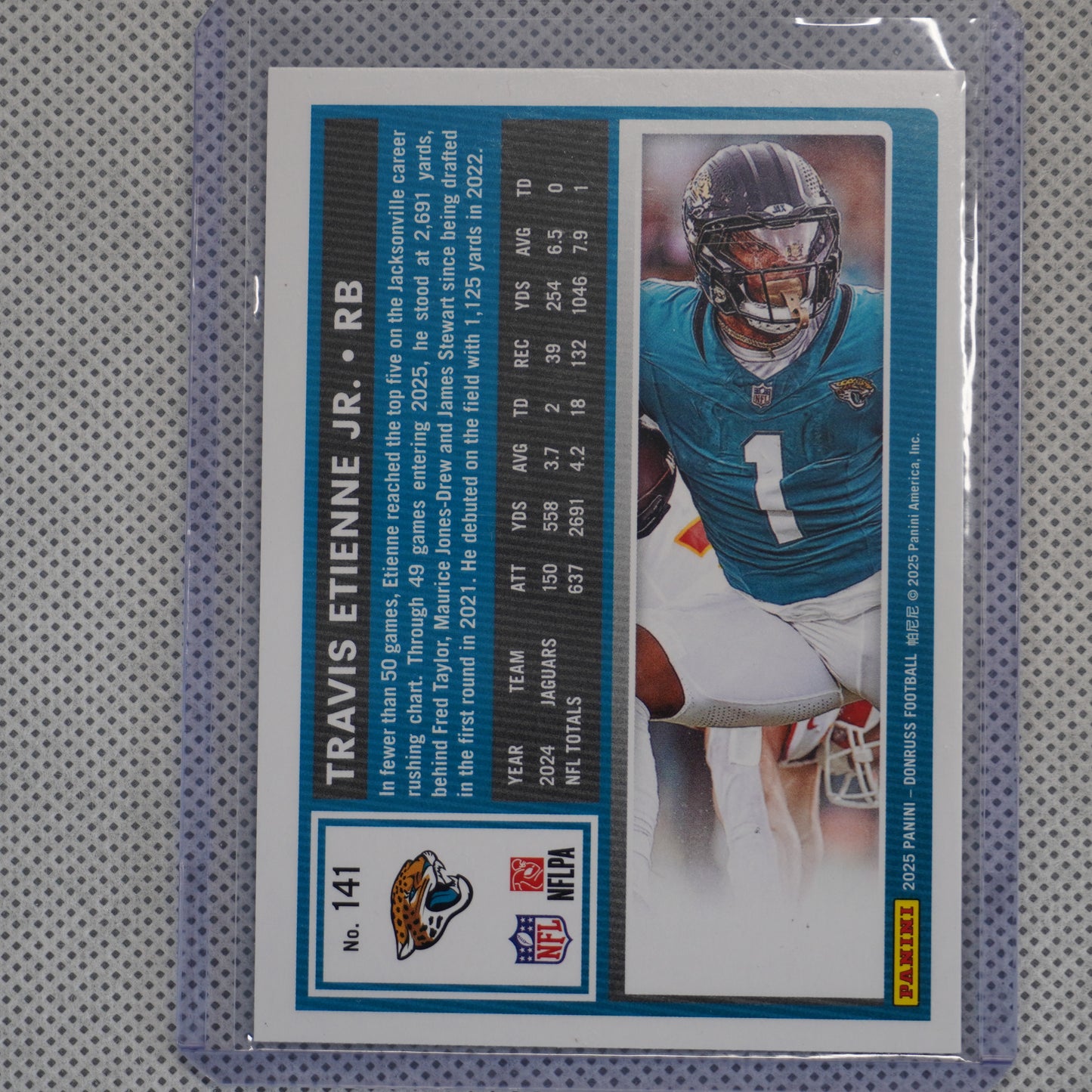2025 Donruss #141 Travis Etienne Jr. Press Proofs Green Jacksonville Jaguars