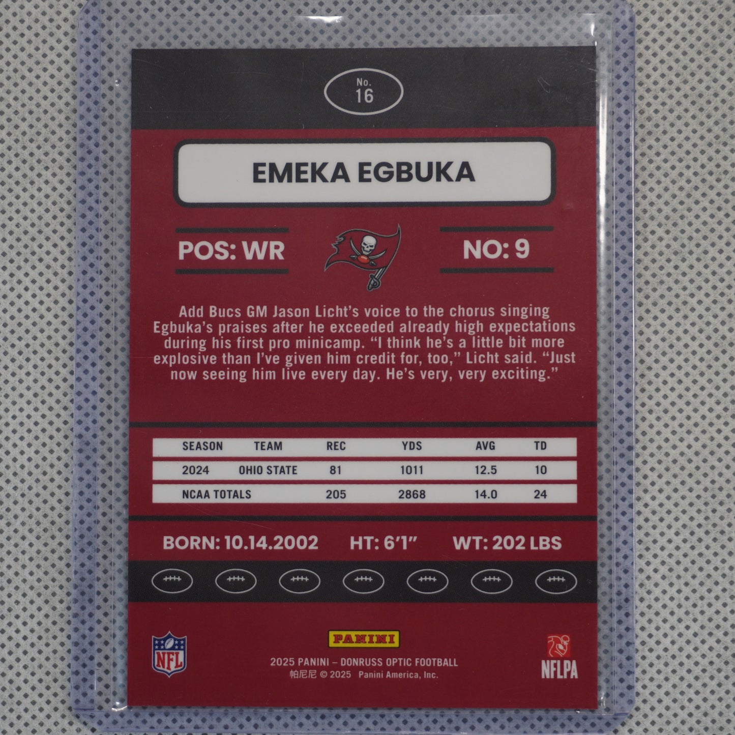 2025 Donruss Optic #16 Emeka Egbuka 2015 Retro Tampa Bay Buccaneers