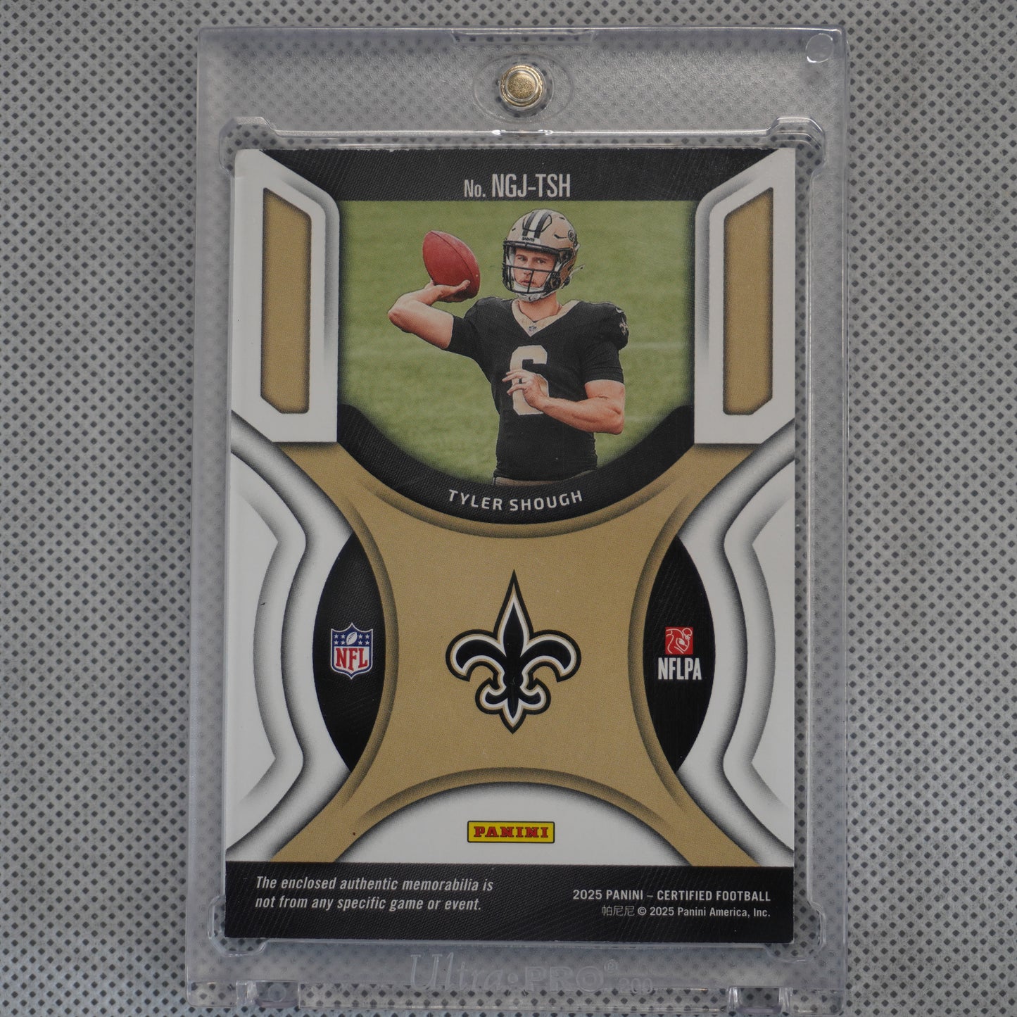 2025 Panini Certified #NGJ-TSH Tyler Shough New Generation Jerseys Mirror Gold #/10 New Orleans Saints SN,MEM