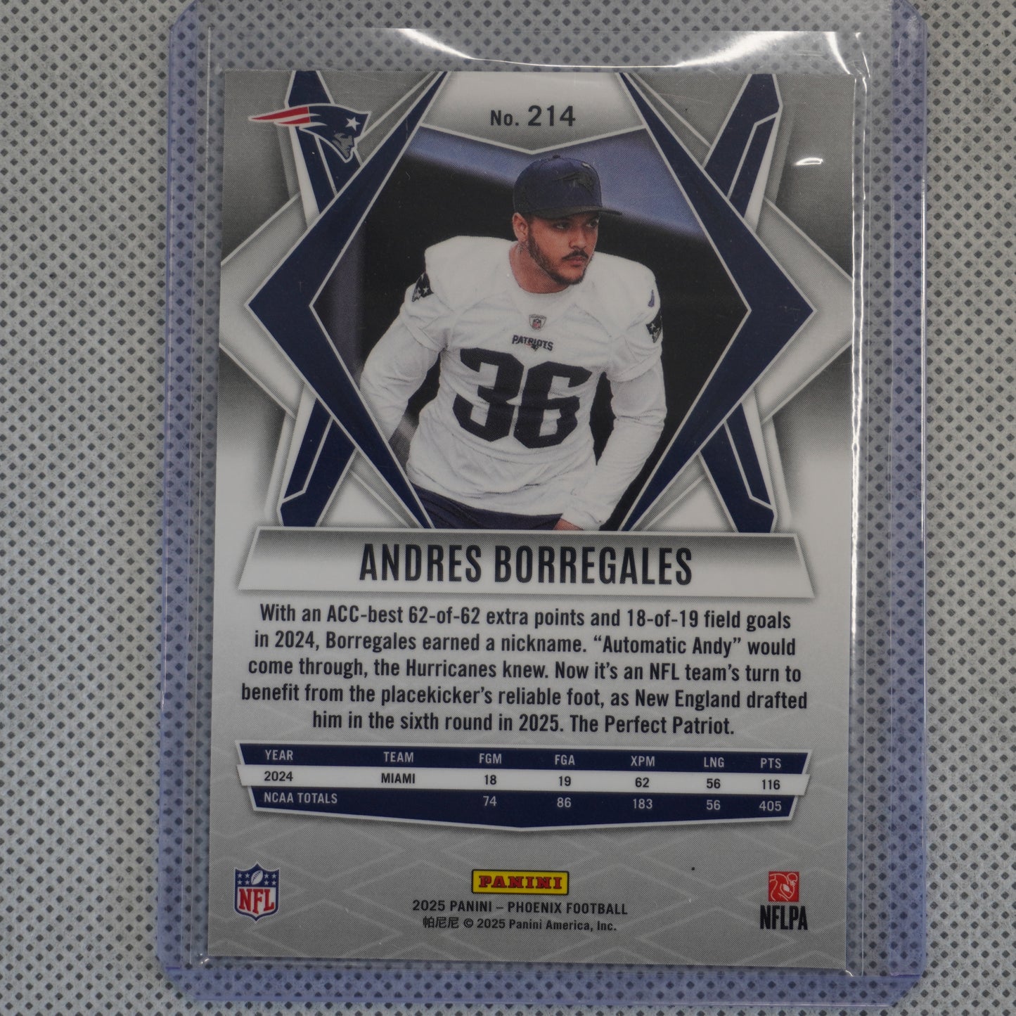 2025 Panini Phoenix #214 Andres Borregales New England Patriots RC