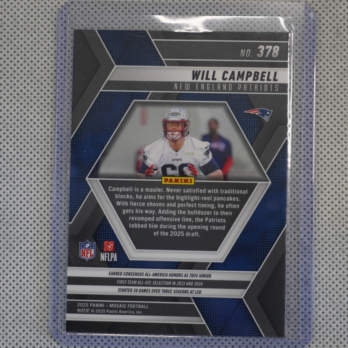 2025 Panini Mosaic #378 Will Campbell New England Patriots RC