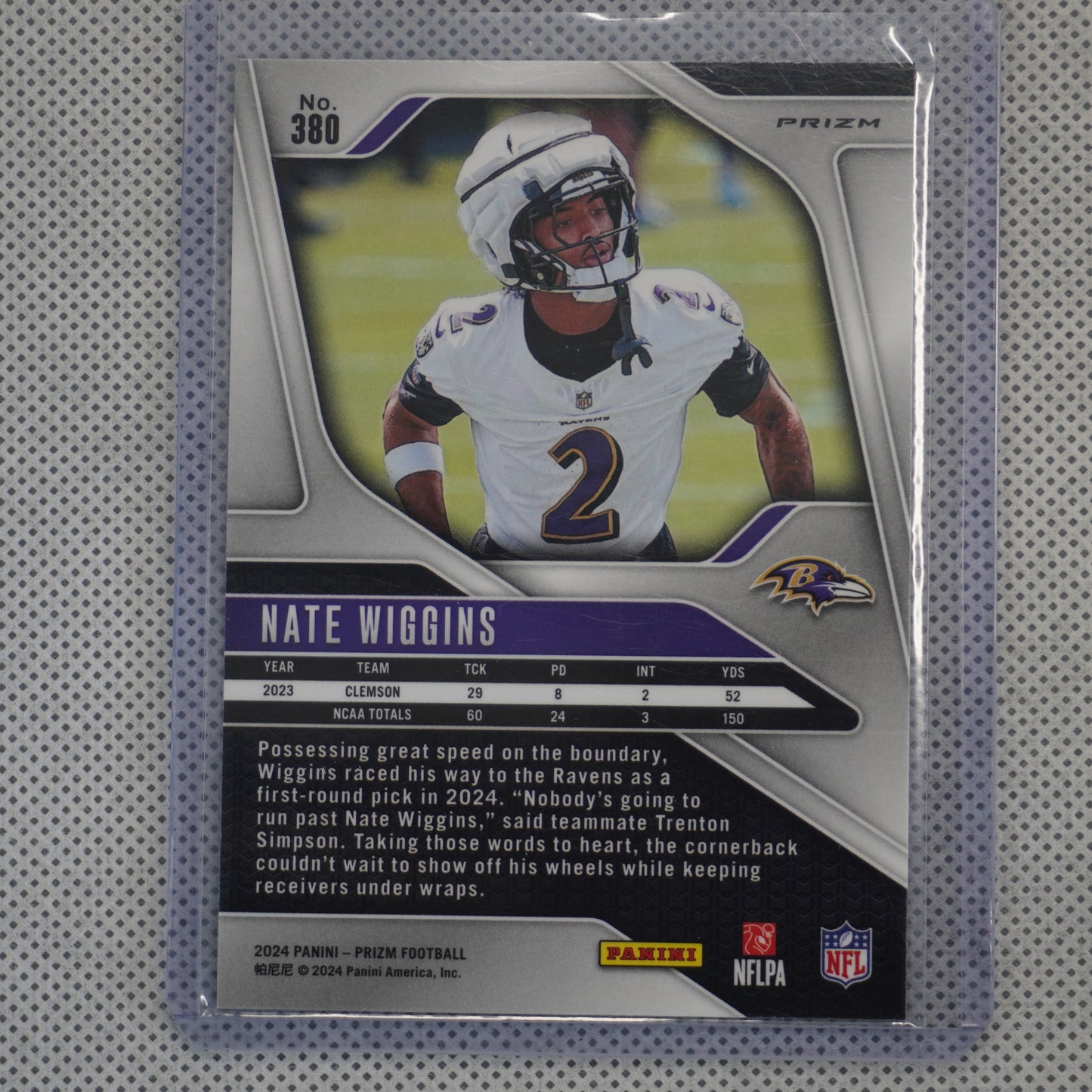 2024 Panini Prizm #380 Nate Wiggins Black and White Checker Baltimore Ravens RC