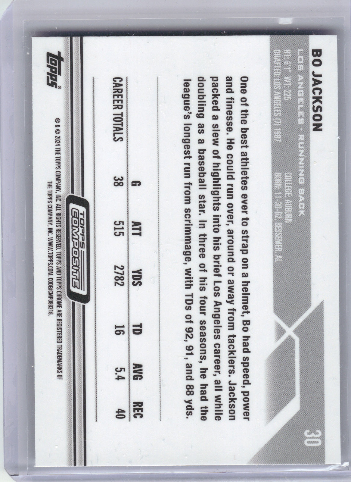 Bo Jackson Los Angeles Raiders 2023 Topps Composite #30 (Back)
