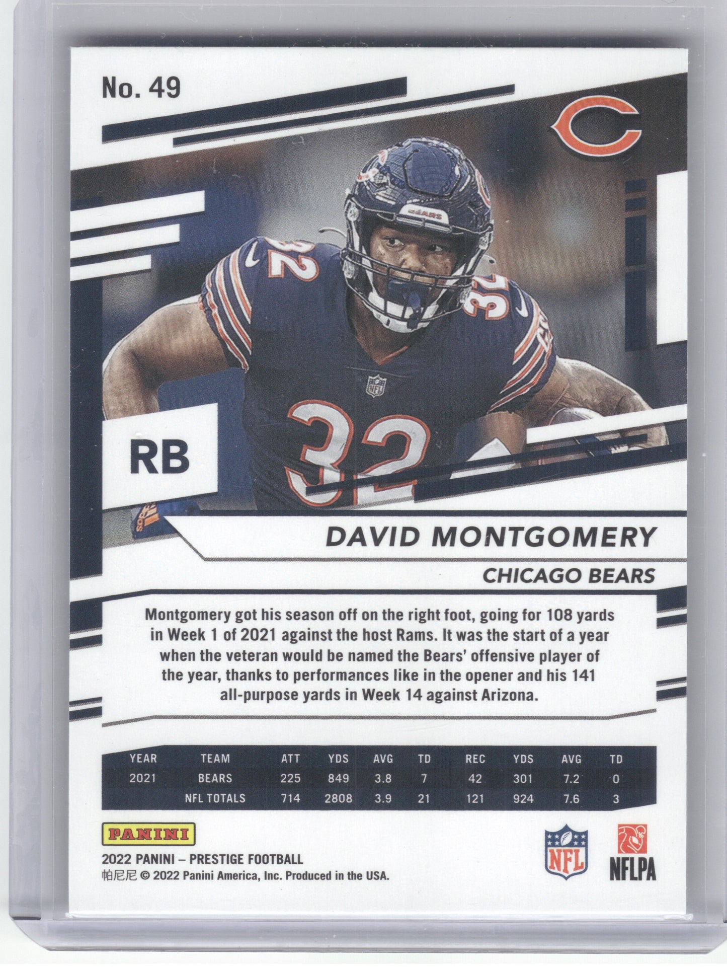 2022 Panini Prestige #49 David Montgomery Xtra Points Astral Chicago Bears