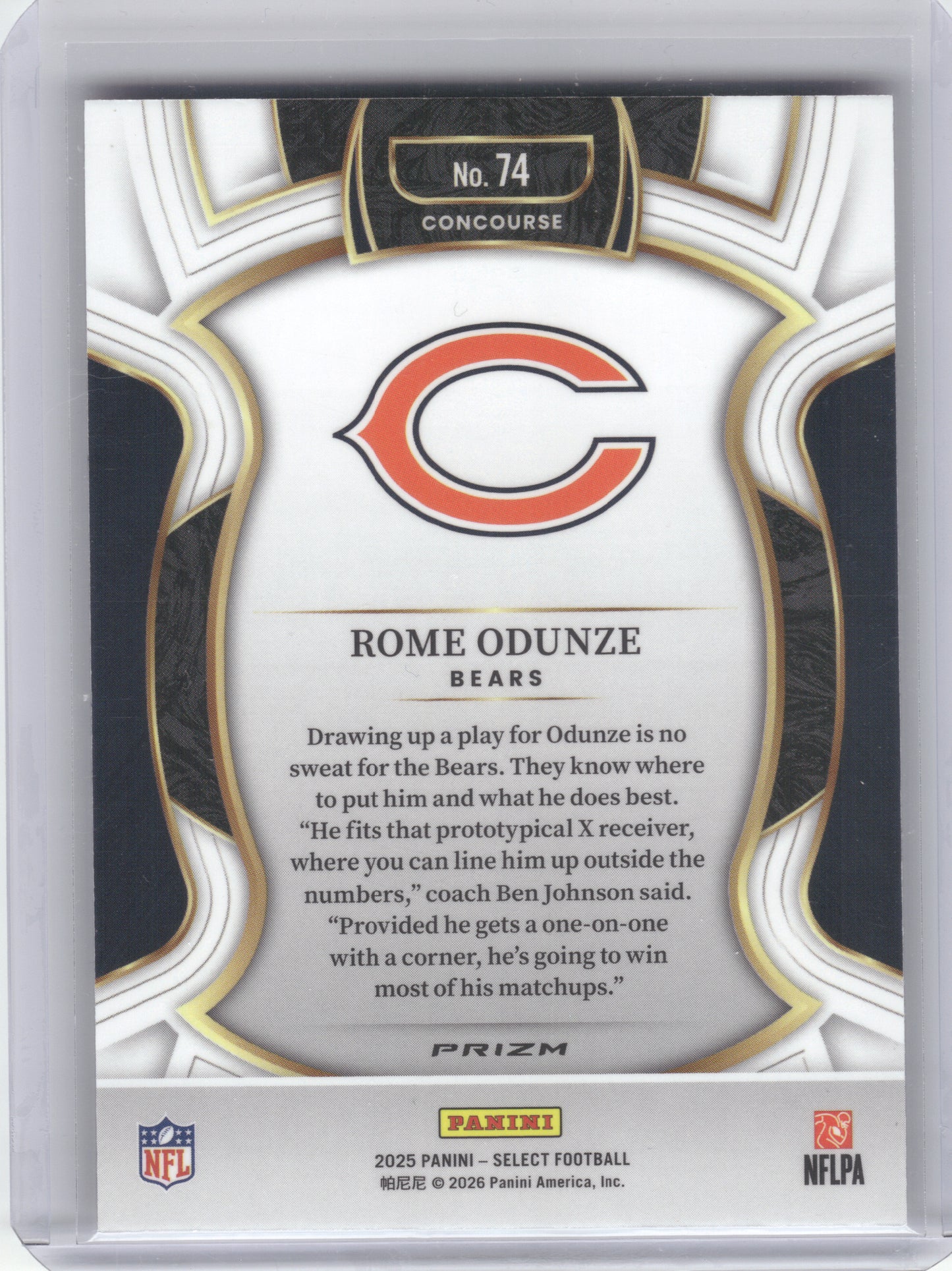2025 Panini Select #74 Rome Odunze Pink Prizm Shock Chicago Bears