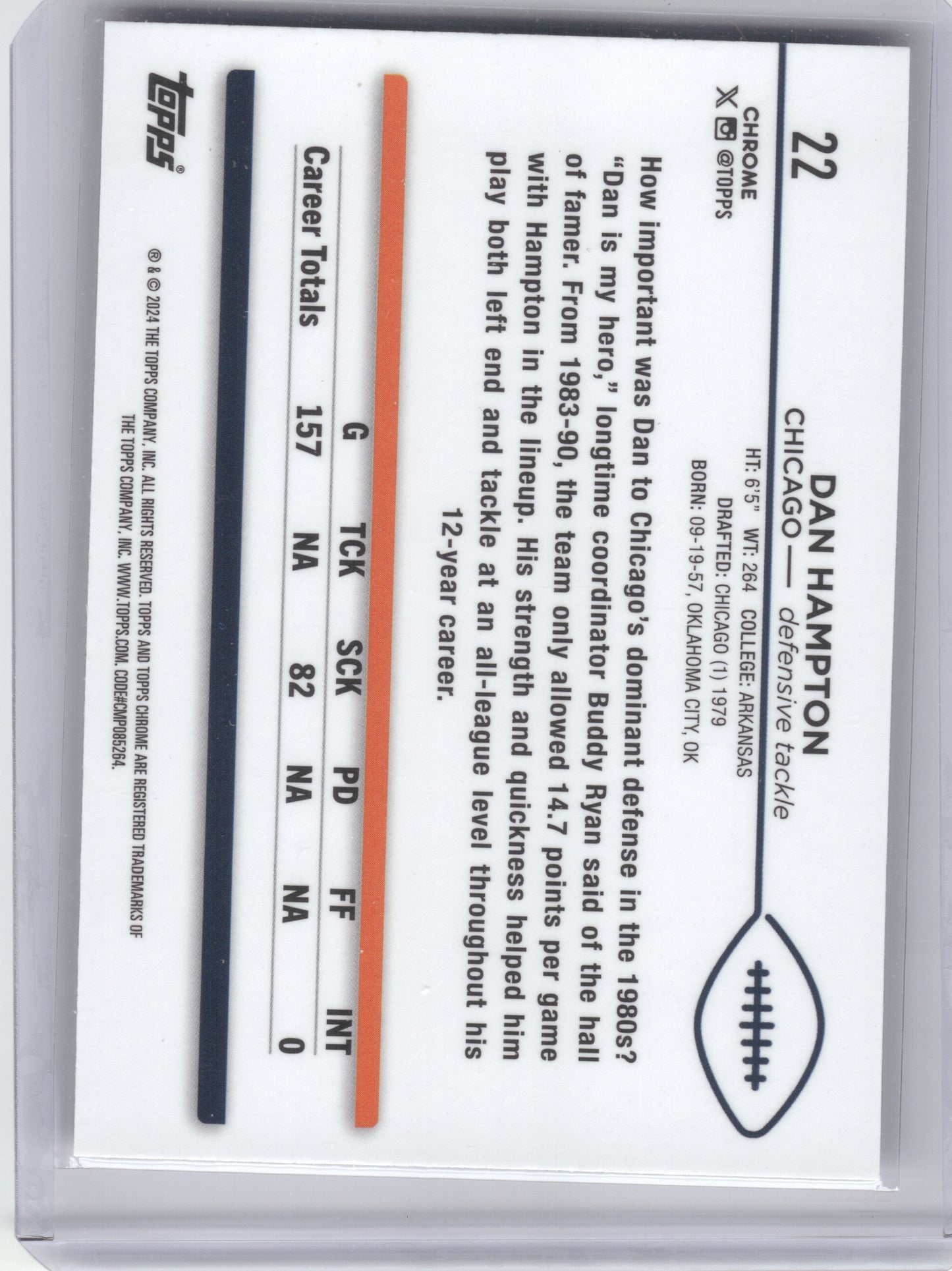 2024 Topps Chrome #22 Dan Hampton Prism Refractor Chicago Bears