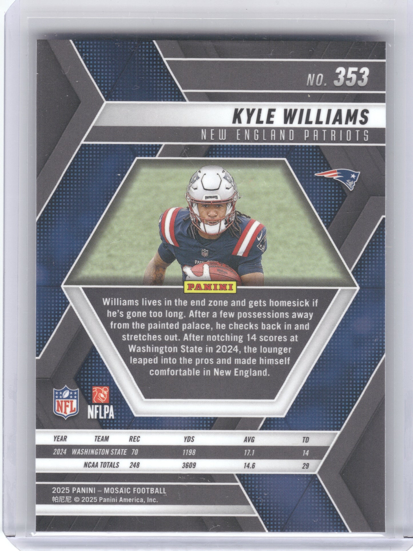 2025 Panini Mosaic #353 Kyle Williams New England Patriots RC