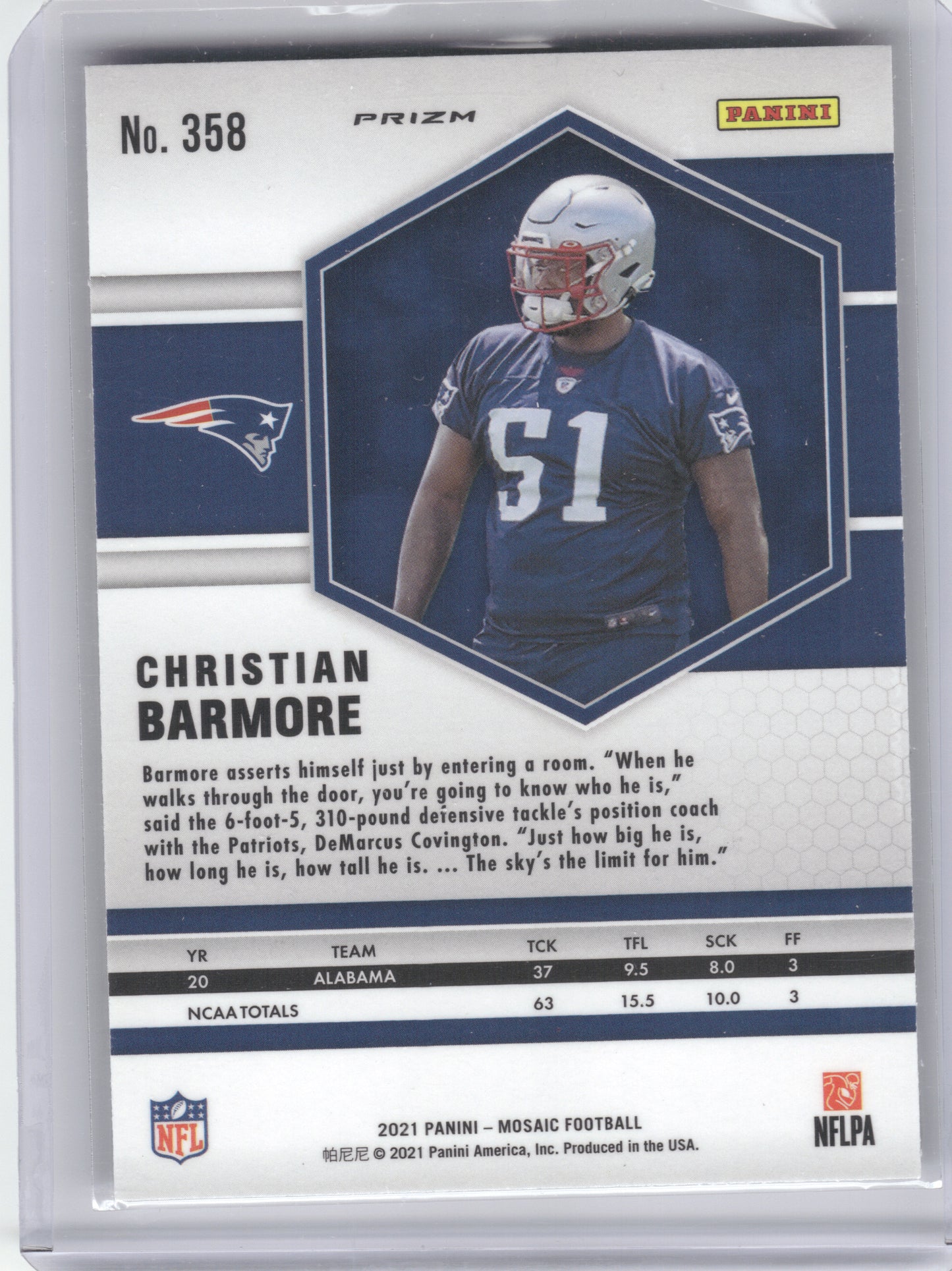 2021 Panini Mosaic #358 Christian Barmore Prizm Reactive Yellow New England Patriots RC