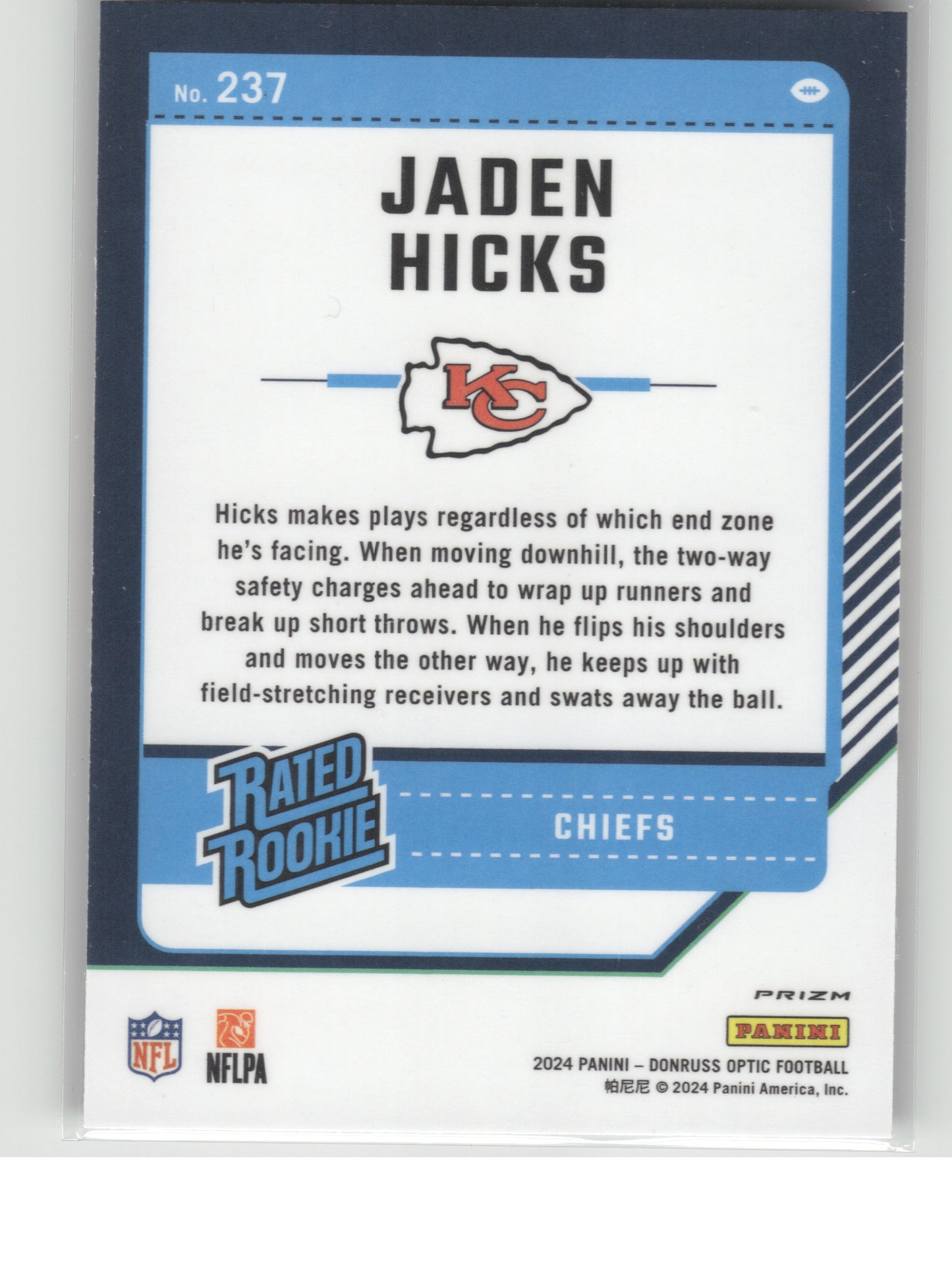 2024 Donruss Optic #237 Jaden Hicks Purple Shock Kansas City Chiefs
