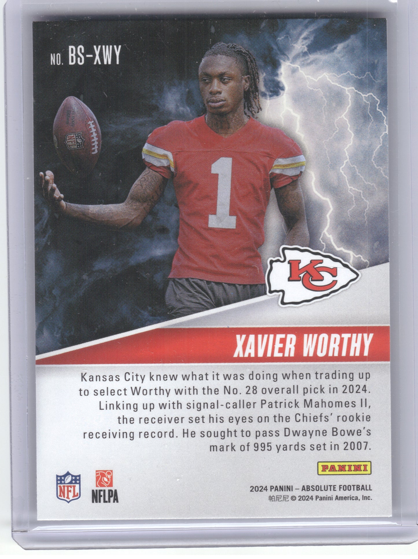 2024 Panini Absolute #BS-XWY Xavier Worthy By Storm Kansas City Chiefs