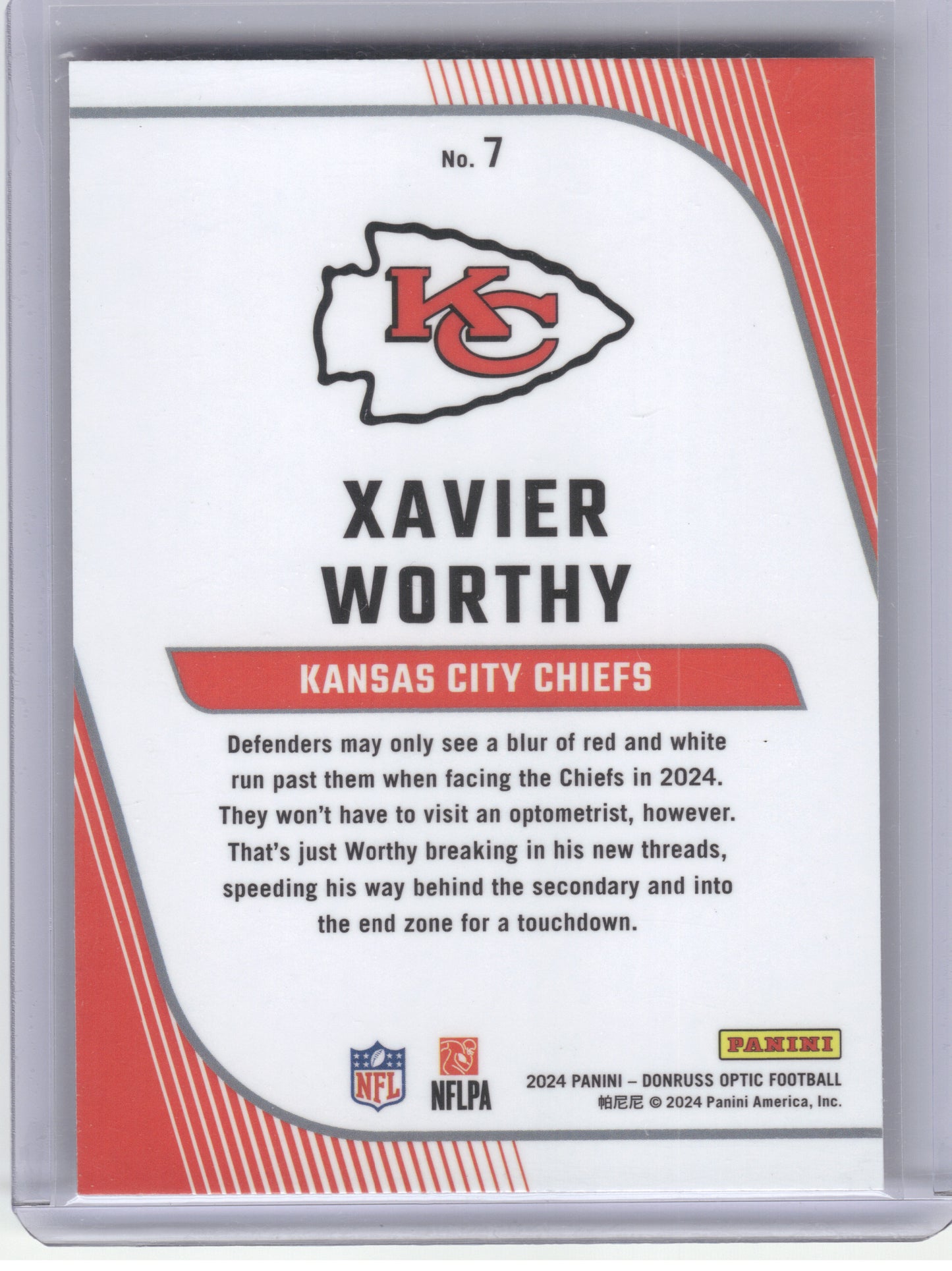 2024 Donruss Optic #7 Xavier Worthy Rookie Primary Colors Purple Stars #/25 Kansas City Chiefs SN