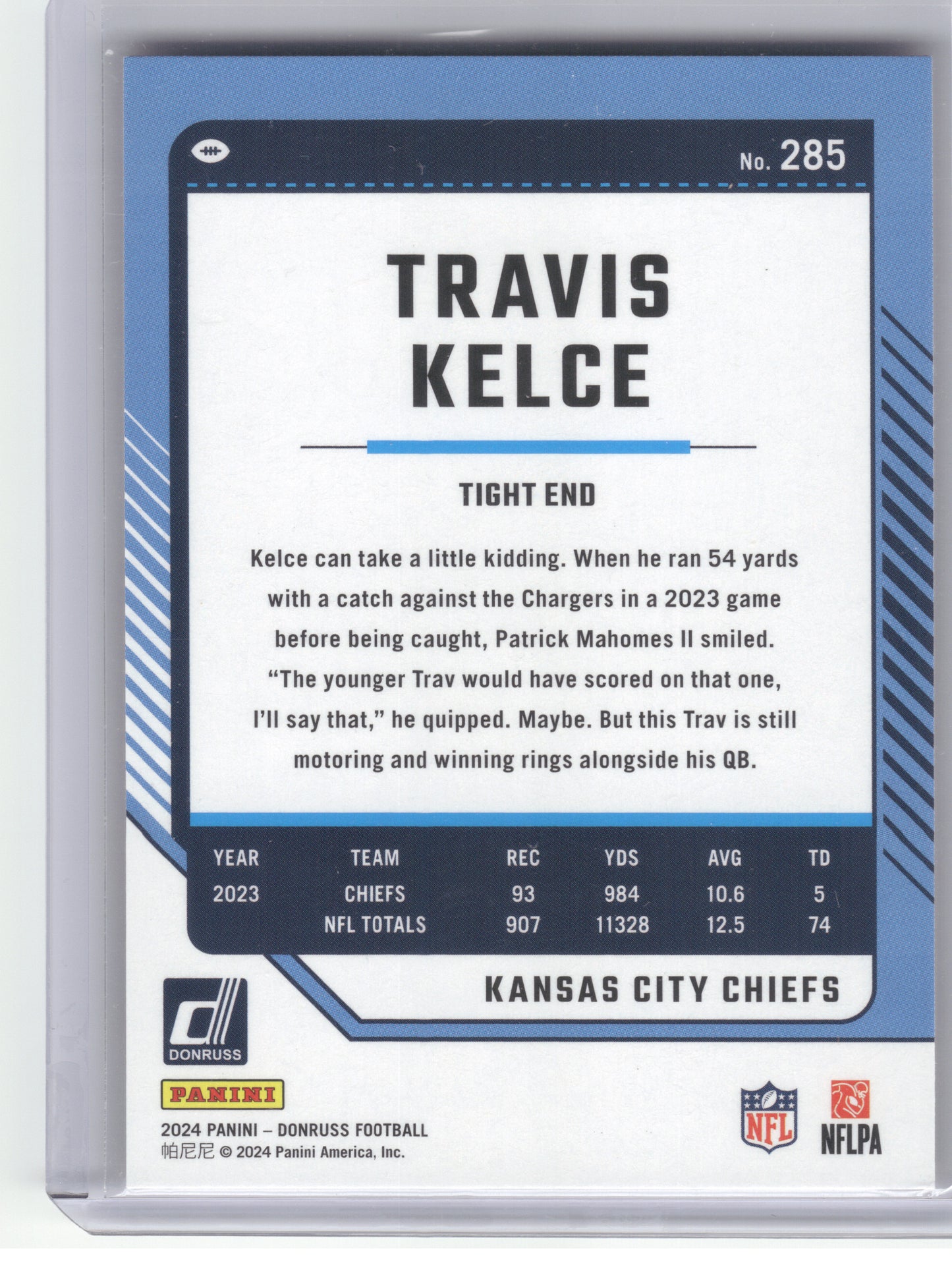 2024 Donruss #285 Travis Kelce Press Proof Red Kansas City Chiefs