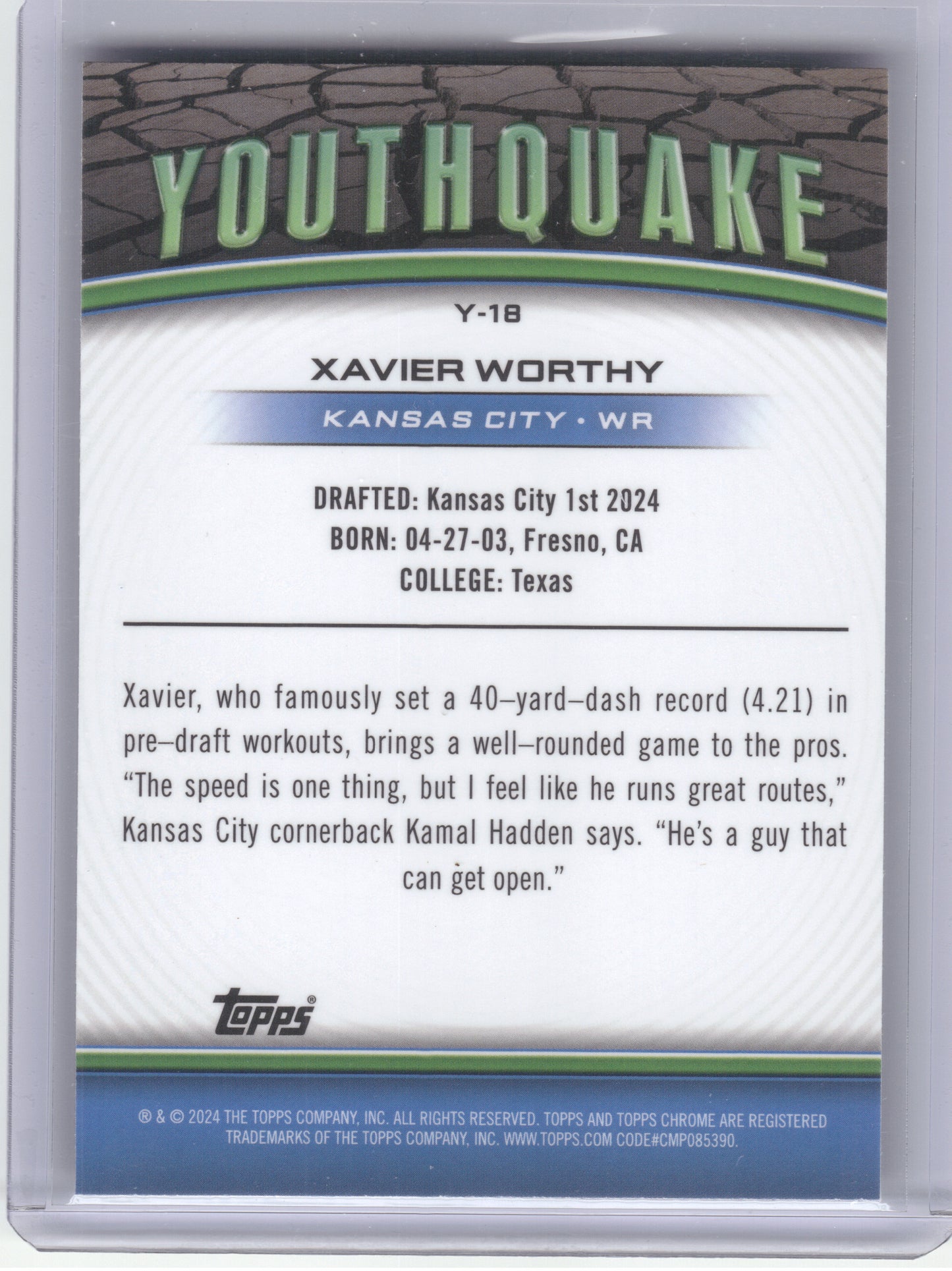 2024 Topps Chrome #Y-18 Xavier Worthy Youthquake X-Fractor Kansas City Chiefs