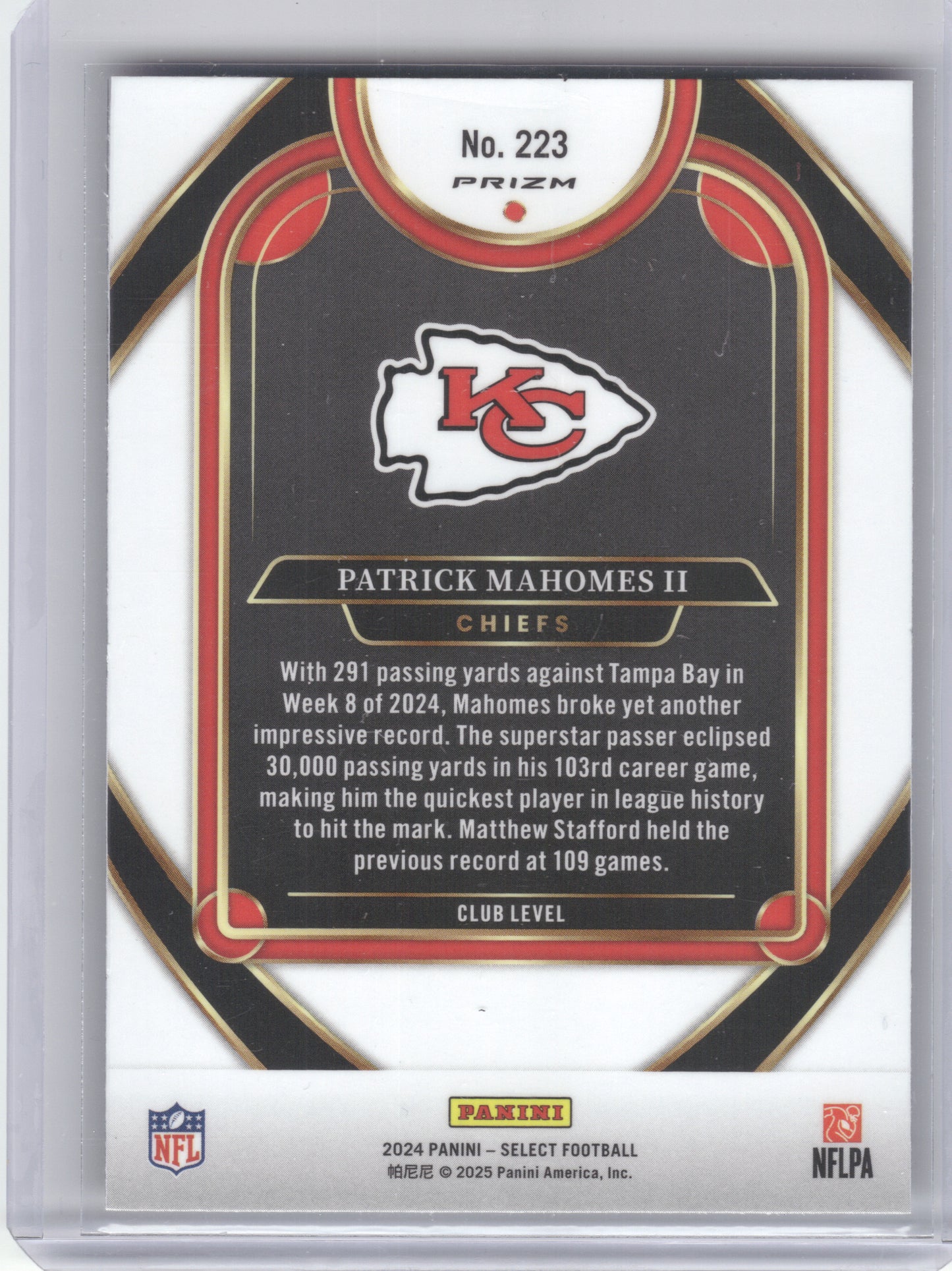 2024 Panini Select #223 Patrick Mahomes II Black & Red Prizm Shock Kansas City Chiefs