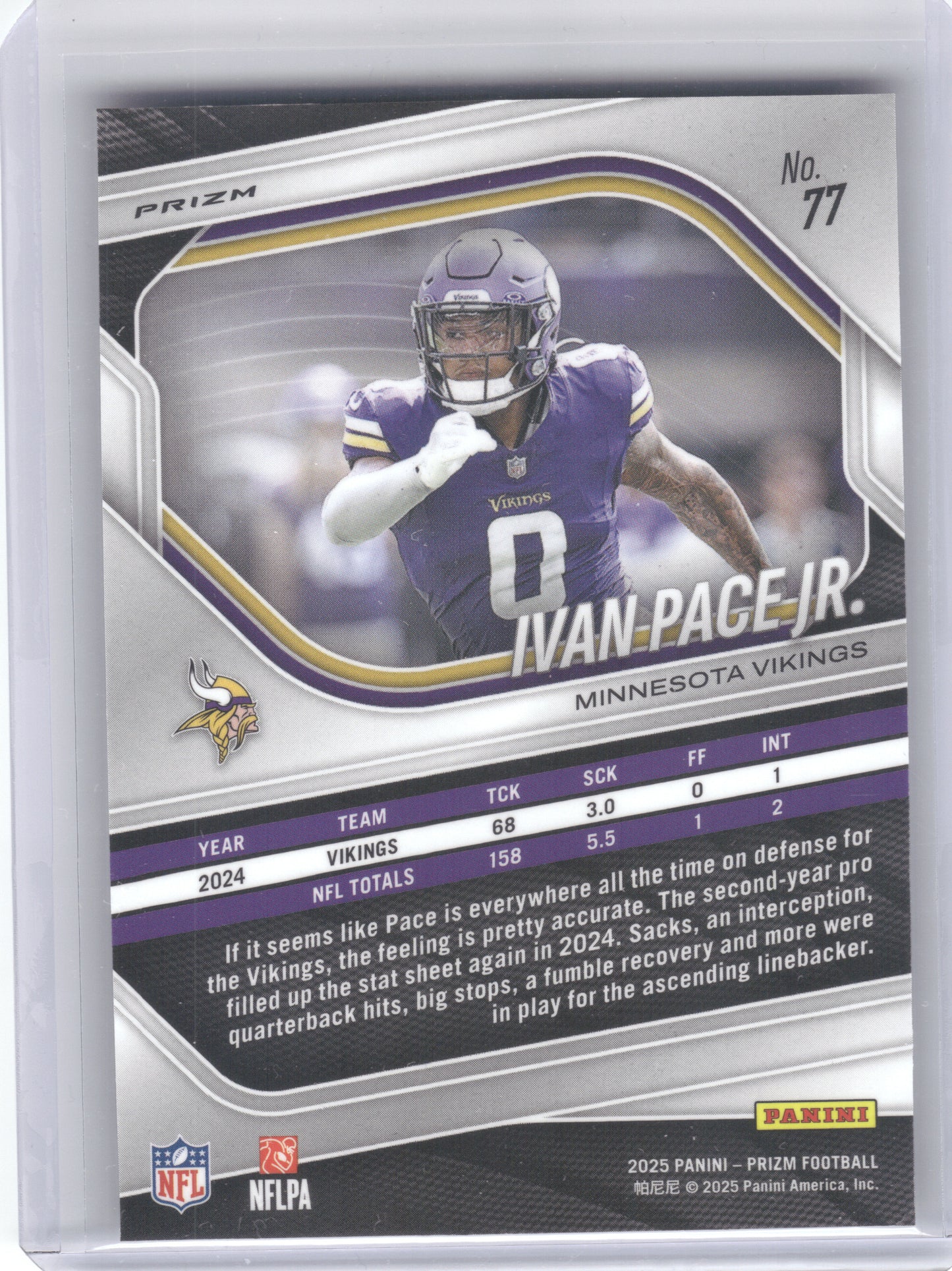 2025 Panini Prizm #77 Ivan Pace Jr. Silver Minnesota Vikings