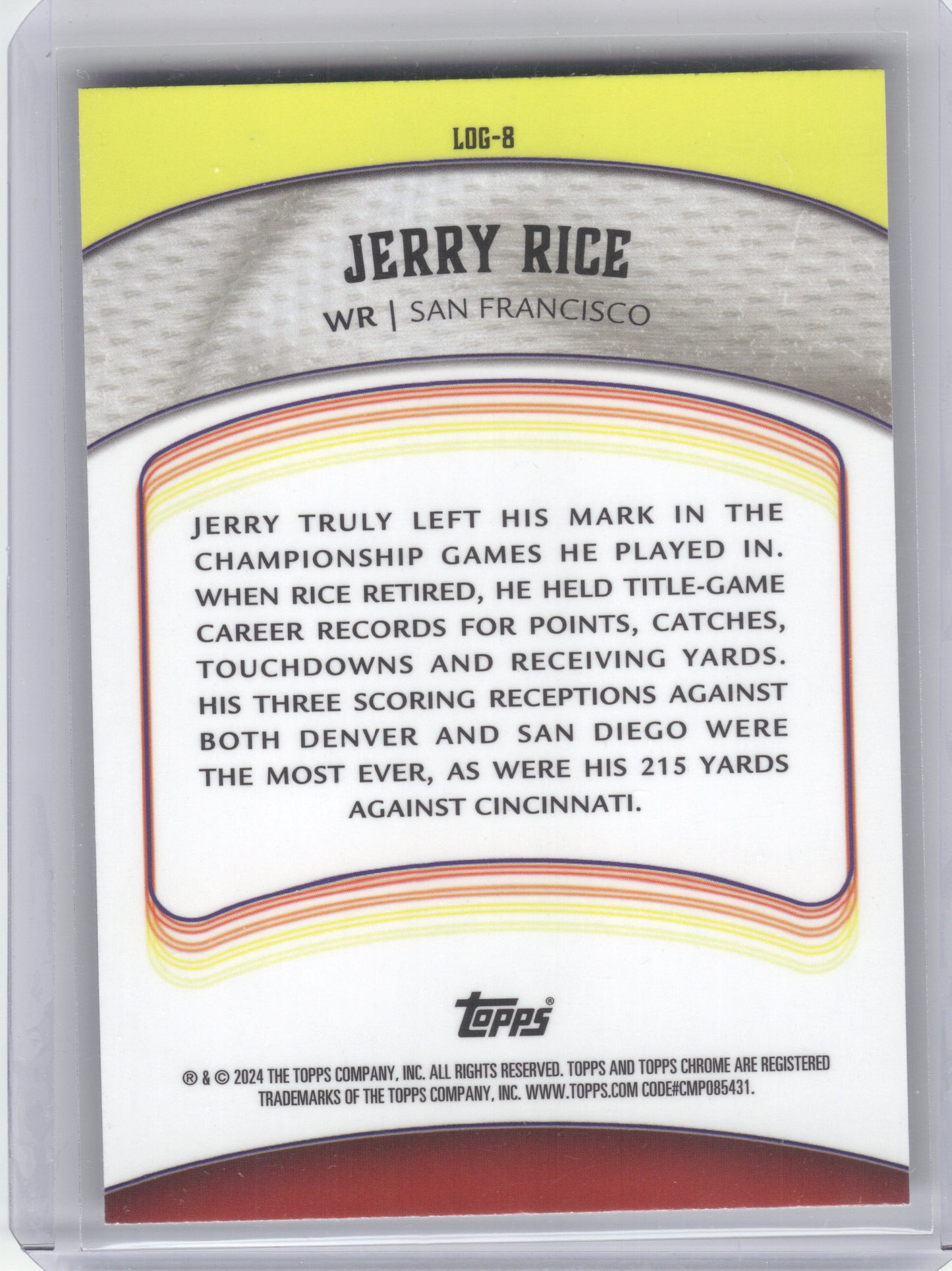 2024 Topps Chrome #LOG-8 Jerry Rice Legends of the Gridiron San Francisco 49ers
