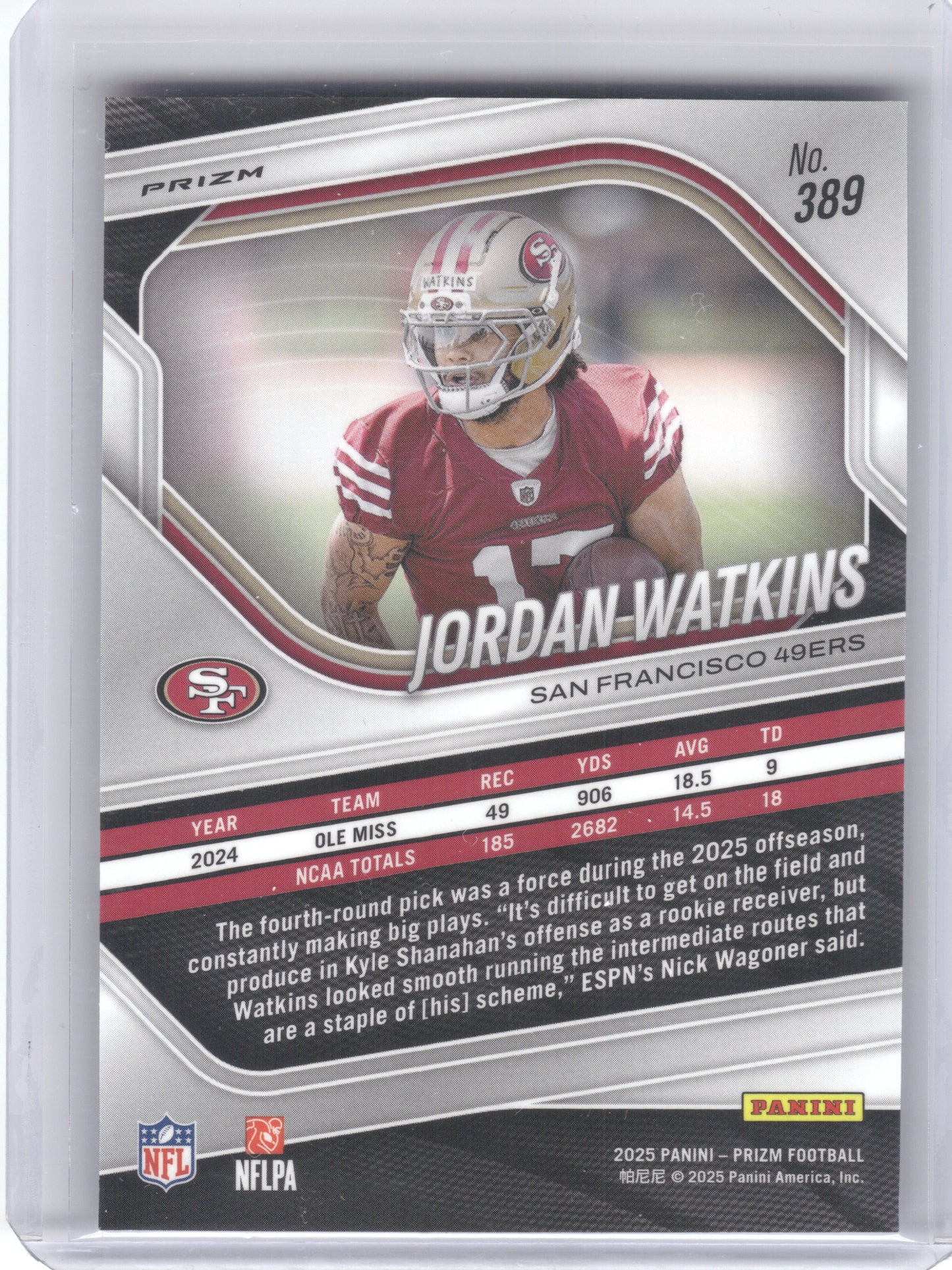 2025 Panini Prizm #389 Jordan Watkins Red White and Blue San Francisco 49ers
