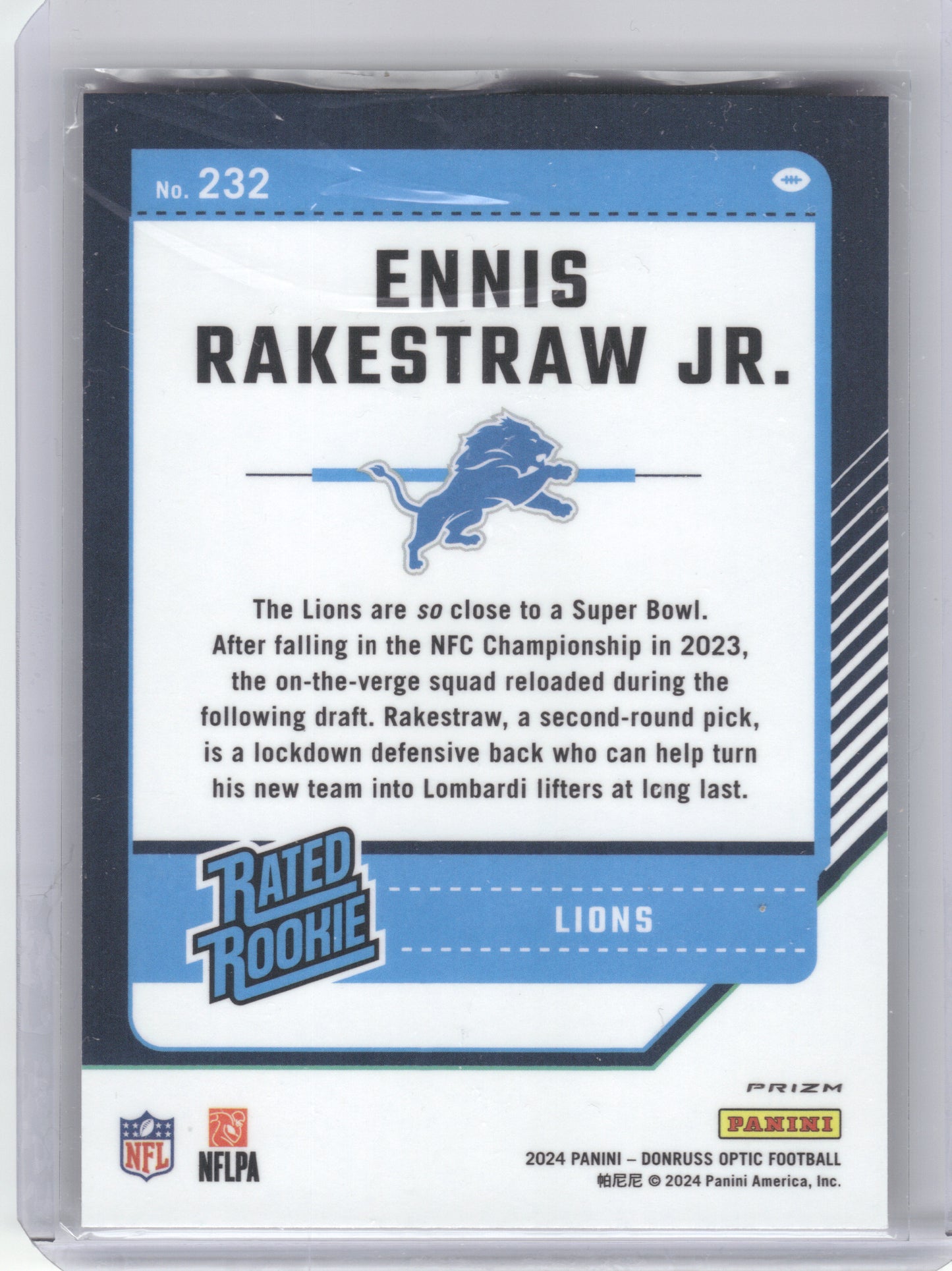 2024 Donruss Optic #232 Ennis Rakestraw Jr. Stars Red Detroit Lions