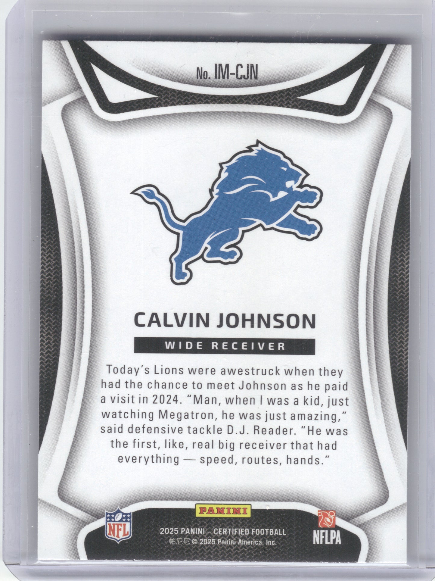 2025 Panini Certified #IM-CJN Calvin Johnson Immortals Detroit Lions