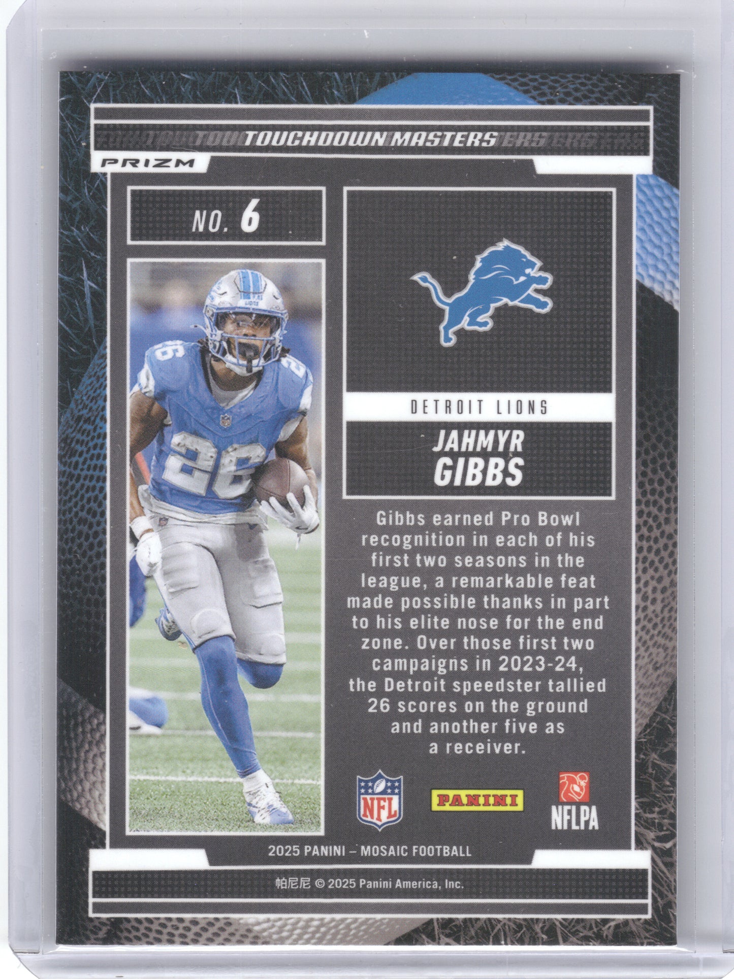 2025 Panini Mosaic #6 Jahmyr Gibbs Touchdown Masters Mosaic Green Detroit Lions
