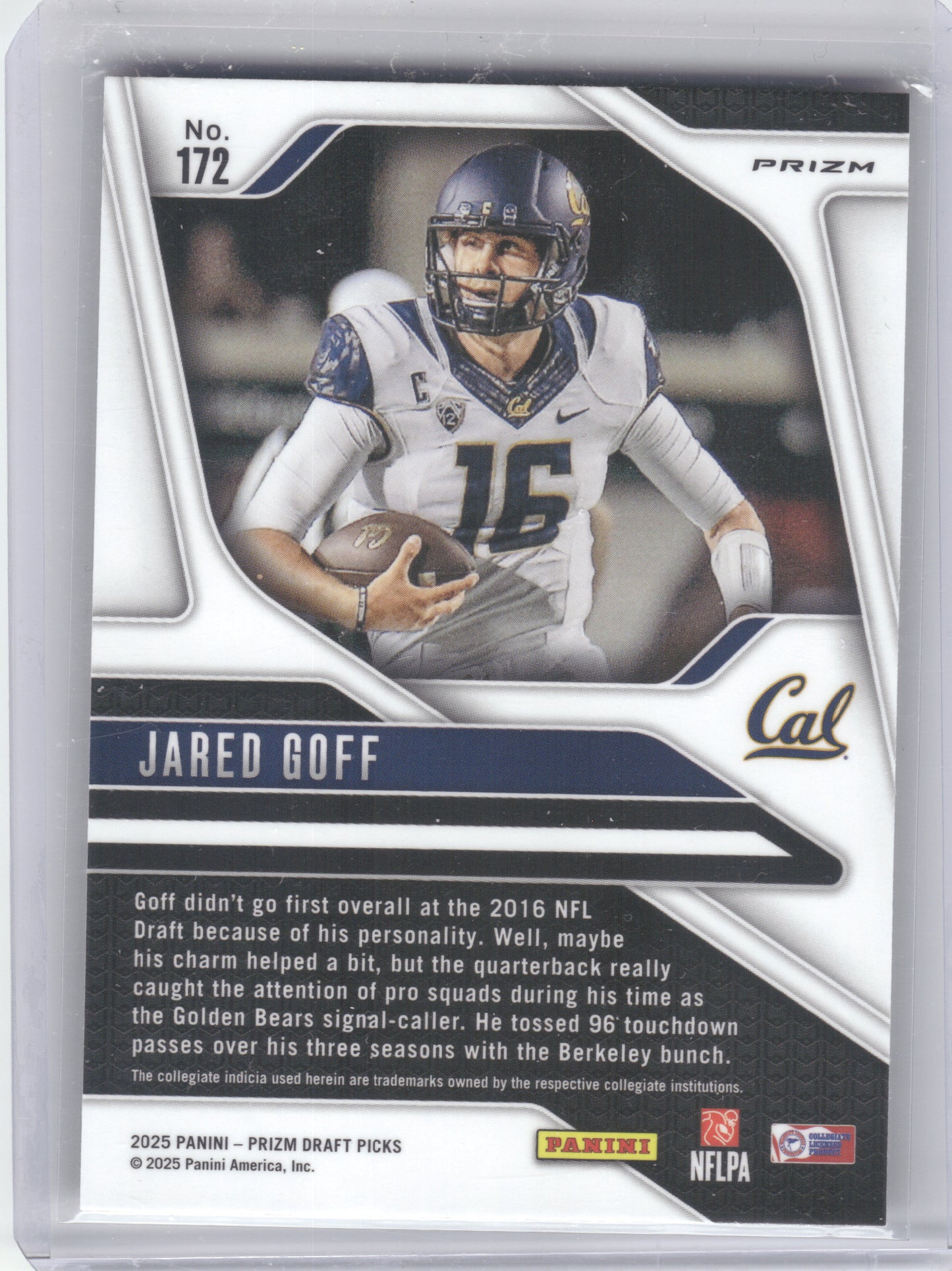 2025 Panini Prizm Draft Picks #172 Jared Goff Prizms Gold Ice California Golden Bears