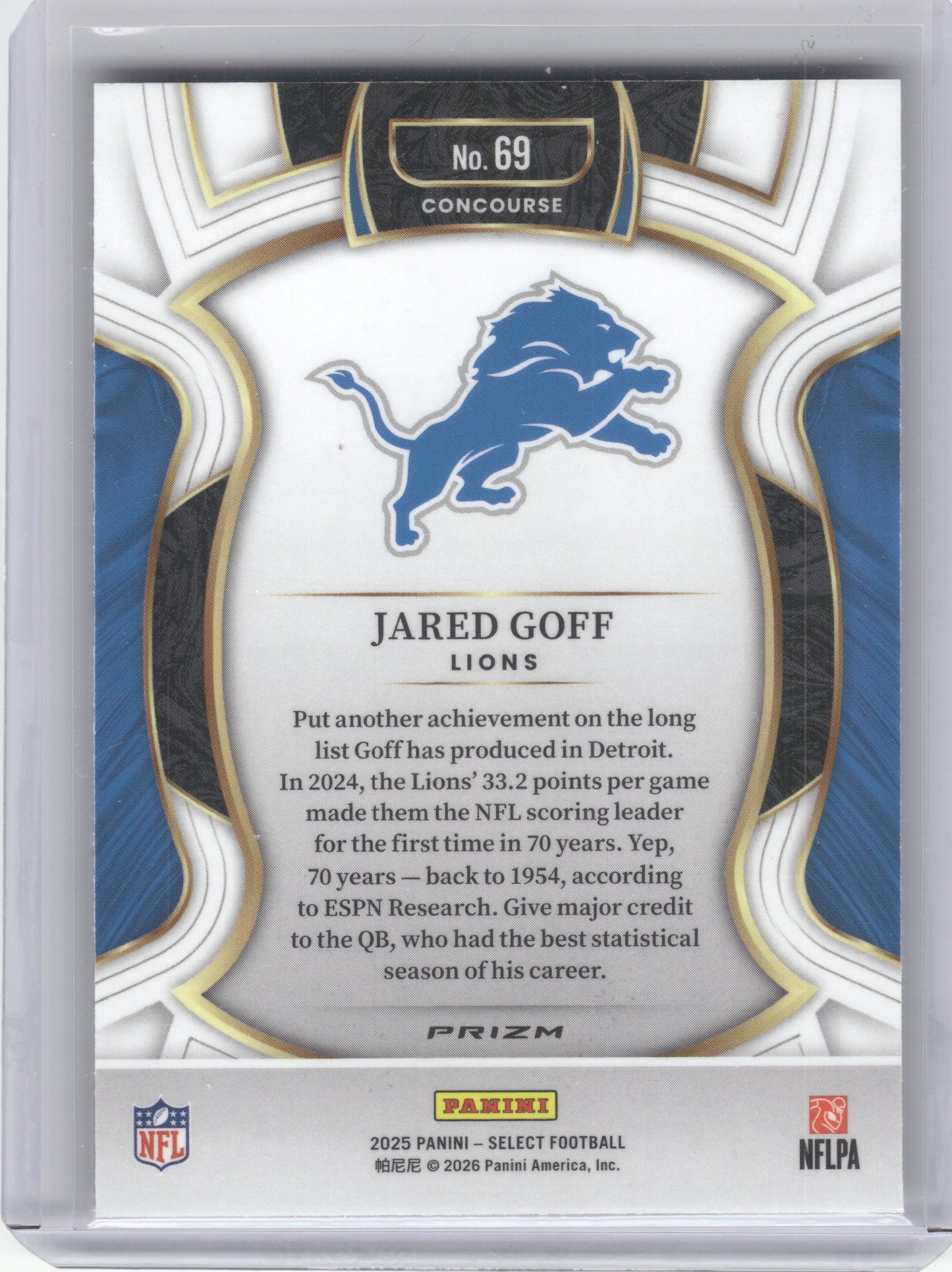 2025 Panini Select #69 Jared Goff Pink Prizm Shock Detroit Lions