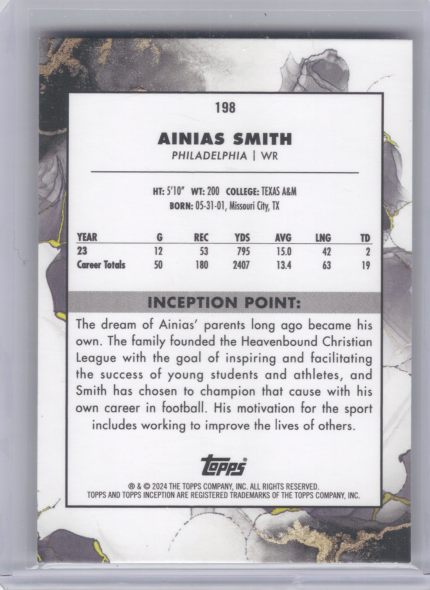 2024 Topps Inception #198 Ainias Smith Philadelphia Eagles RC
