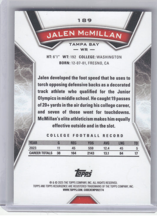 2024 Topps Resurgence #189 Jalen McMillan Refractor Tampa Bay Buccaneers RC